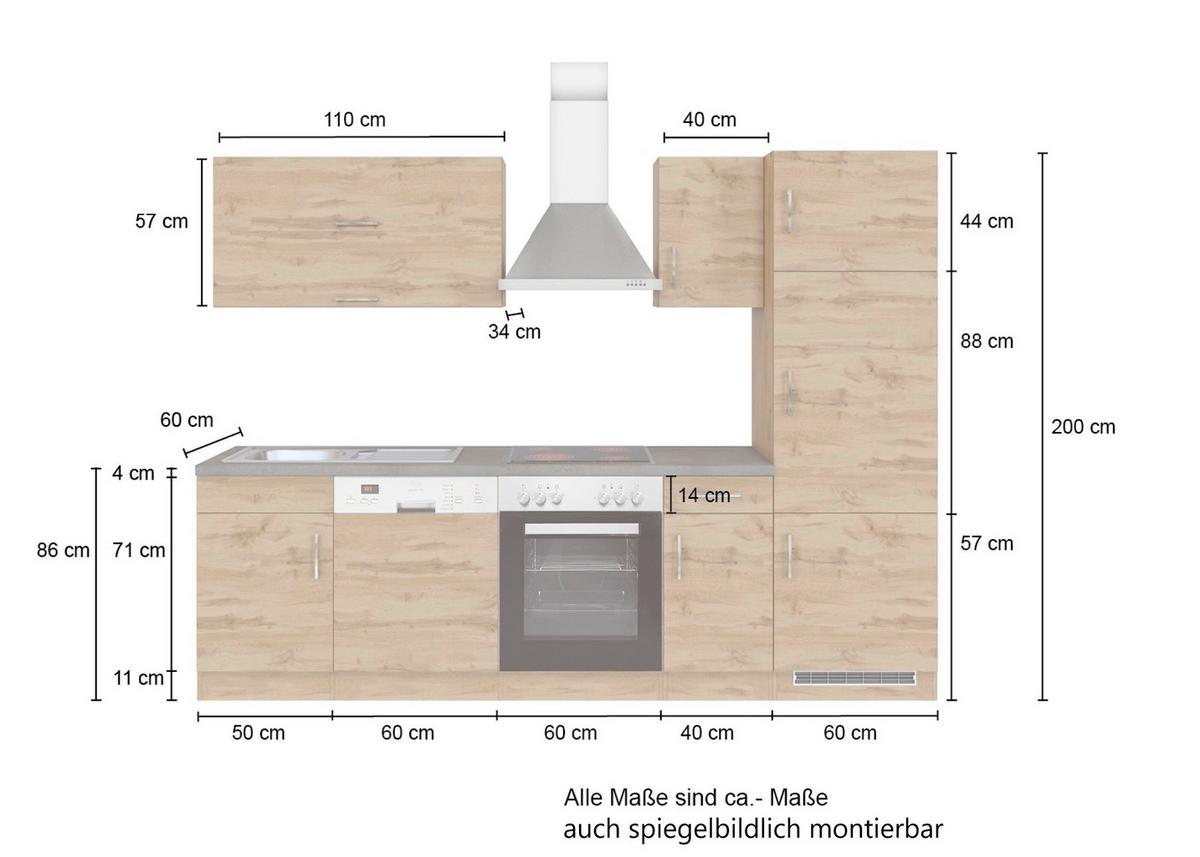 Küchenzeile Sorrento Ohne Geräte 270 Cm Eichefarben - Eichefarben/Anthrazit, MODERN, Holzwerkstoff (270/200/60cm) - Held