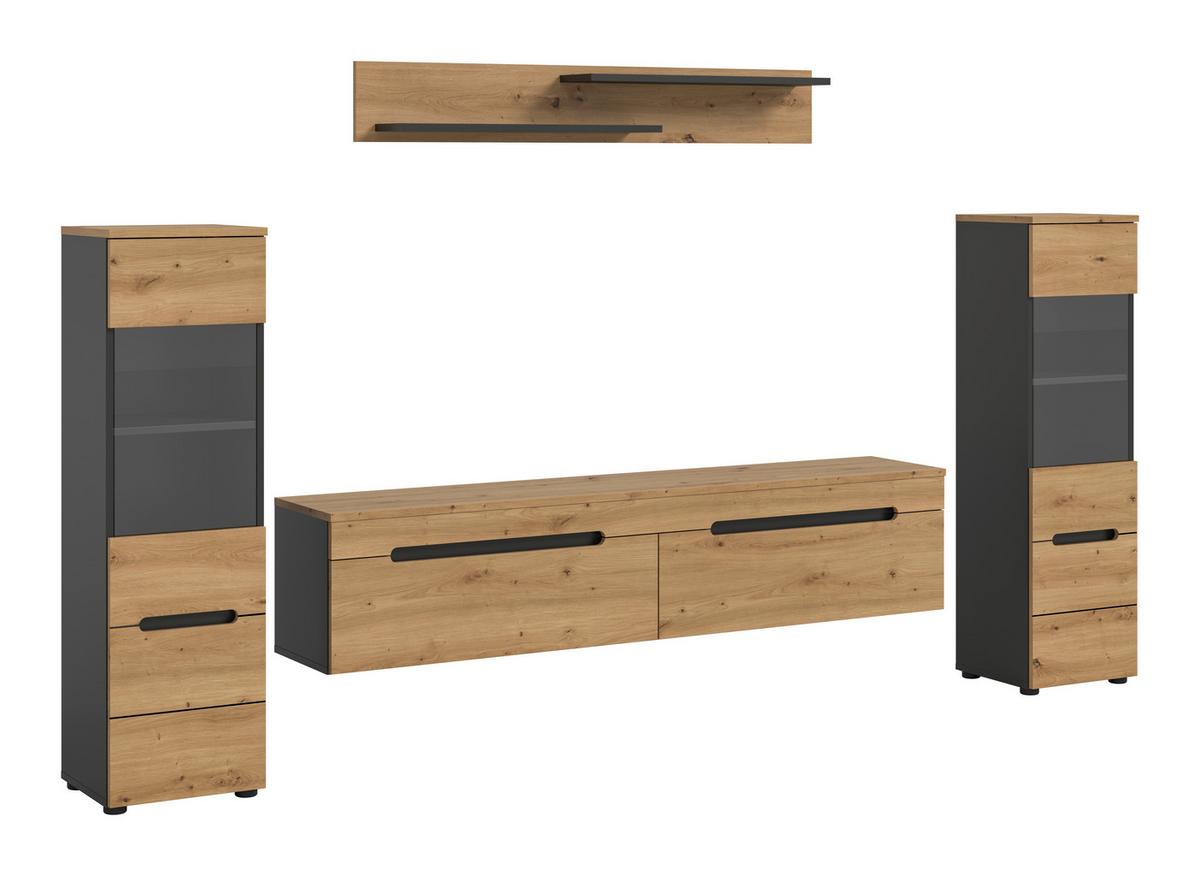 Wohnwand Canu Eiche Artisan Dekor B: 272cm - Schwarz/Eiche Artisan, Design, Holzwerkstoff (272/141/33cm) - Livetastic