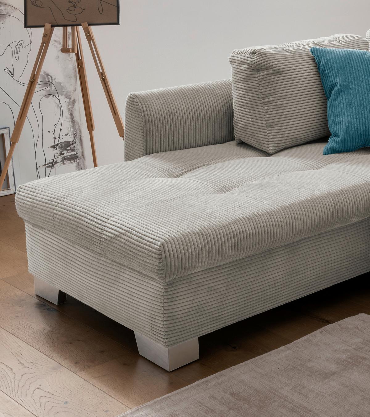 Ecksofa mit Schlaffunktion Flora Silberfarben Cord - Silberfarben/Petrol, Design, Textil (190/250cm) - MID.YOU