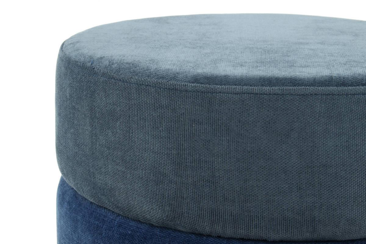 Hocker Pouf Struktur Blau H: 46 cm Rund - Blau/Goldfarben, Basics, Holzwerkstoff/Textil (48,5/46/48,5cm) - Kayoom