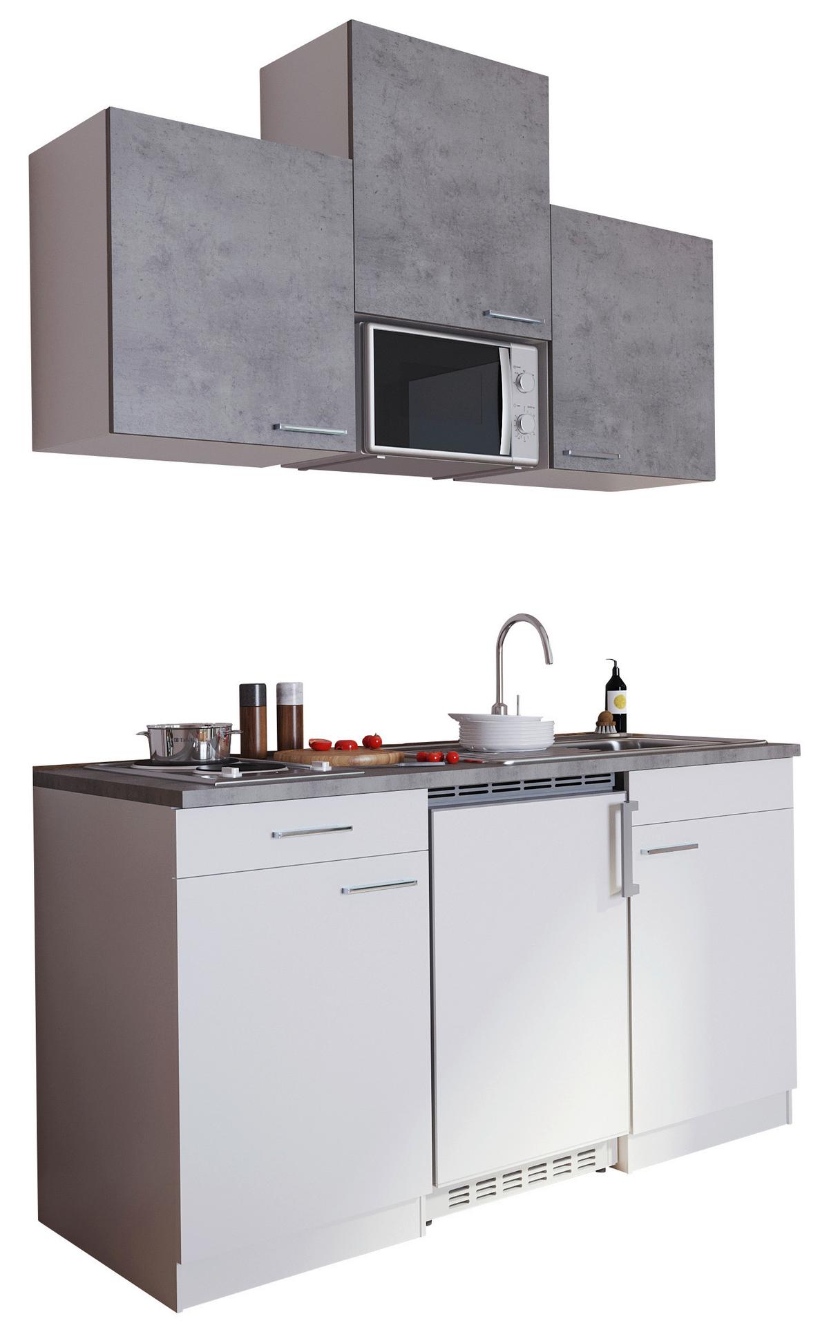Miniküche Mit Kühlschrank Und Mikrowelle B: 150 Cm Grau/weiß - Weiß/Grau, KONVENTIONELL, Holzwerkstoff (150cm) - Respekta
