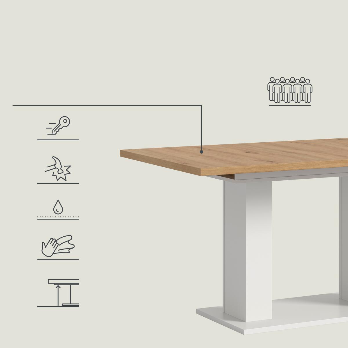 Ausziehtisch Marlon 150 Az Artisan/weiß, B:150-190 Cm - Weiß/Eiche Artisan, KONVENTIONELL, Holzwerkstoff (150-190/90/76cm) - MID.YOU