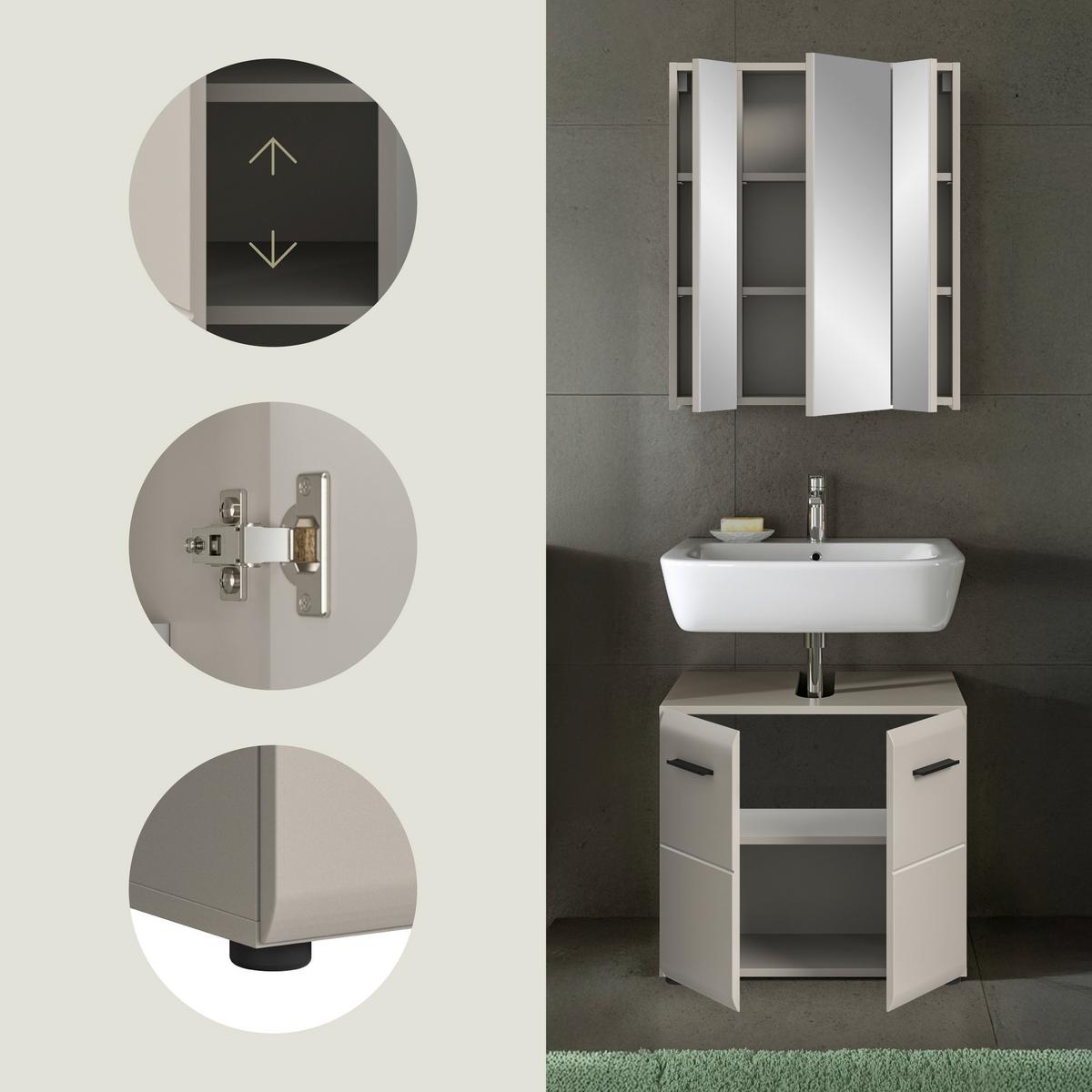 Badezimmer Ice Kaschmir B: 60cm - Kaschmir/Schwarz, Trend, Glas/Holzwerkstoff (60cm) - MID.YOU