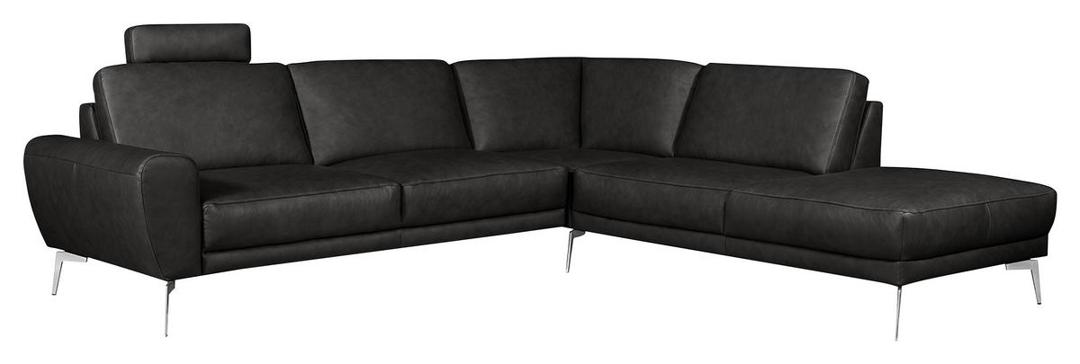 Ecksofa Spring Schwarz Chrom S: 273x250 cm - Chromfarben/Schwarz, Design, Leder (273/250cm) - Livetastic