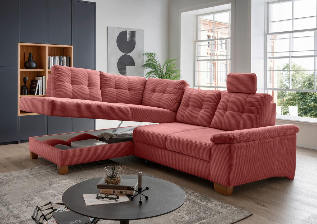 Ecksofa Brizzini Koralle S: 206x274 Cm - Koralle/Naturfarben, MODERN, Textil (206/274cm) - Livetastic