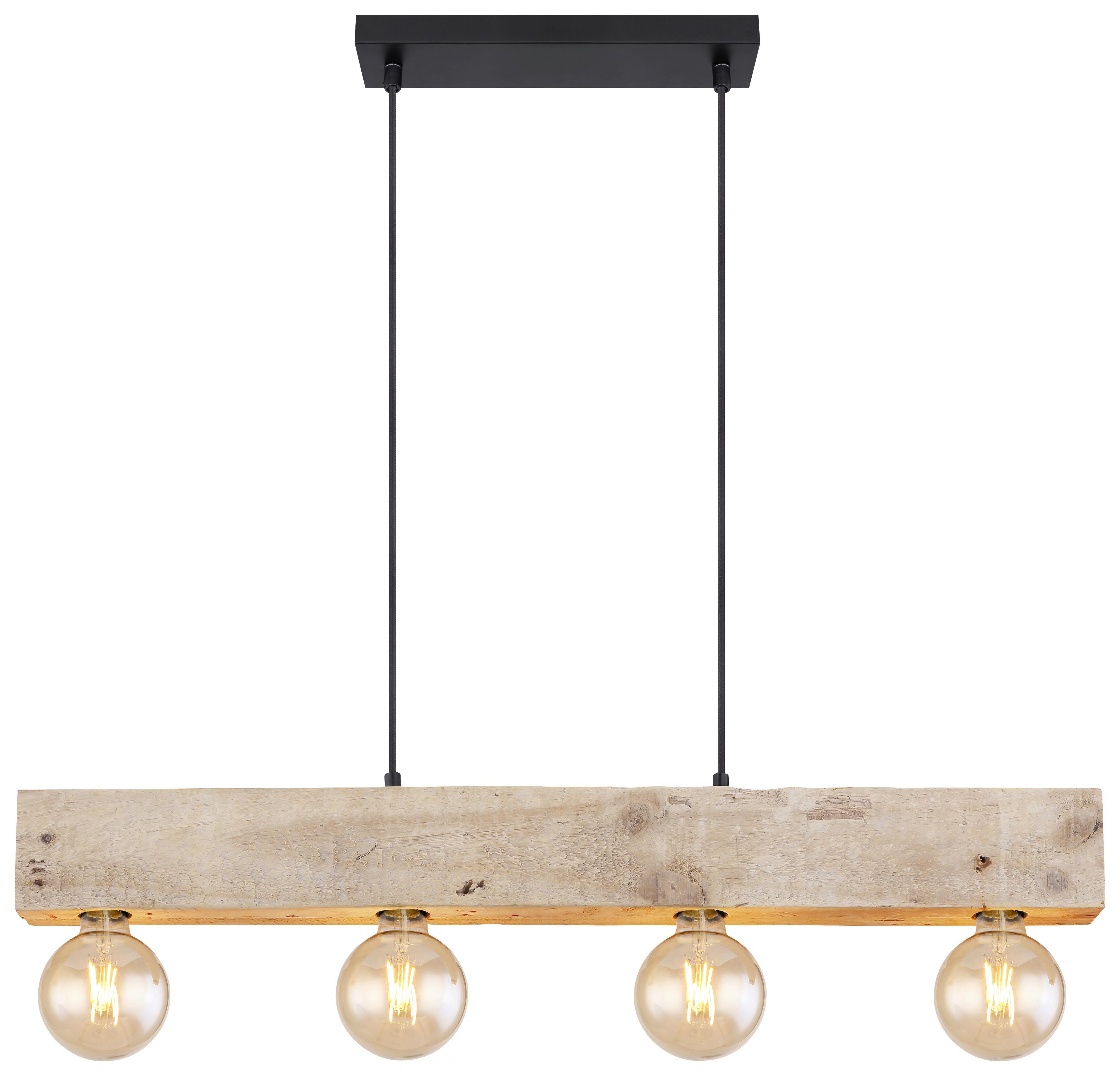Hängeleuchte Adalie H: 120 Cm 4-Flammig - Dunkelbraun/Schwarz, Natur, Holz/Textil (80/6/120cm) - Globo