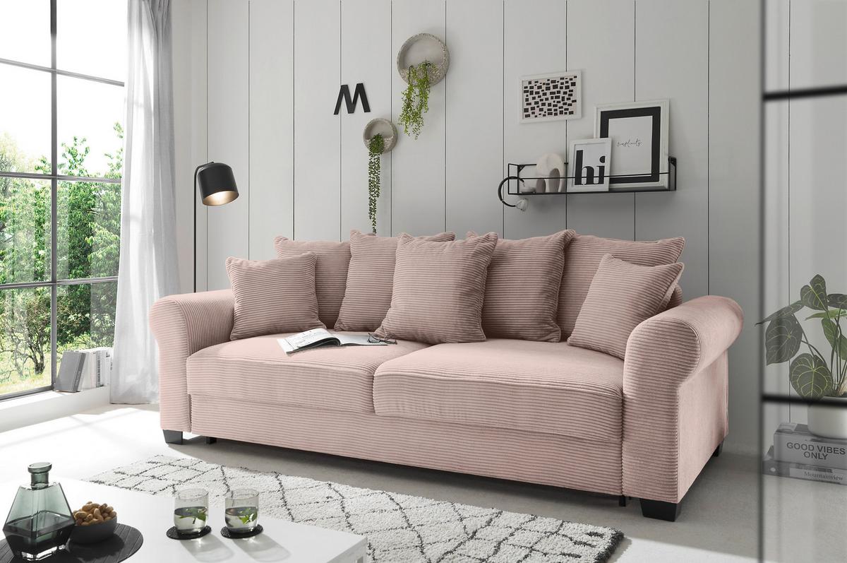 2-Sitzer-Sofa Mit Schlaffunktion Maureen B:250cm - Schwarz/Rosa, KONVENTIONELL, Textil (247/95/125cm) - MID.YOU
