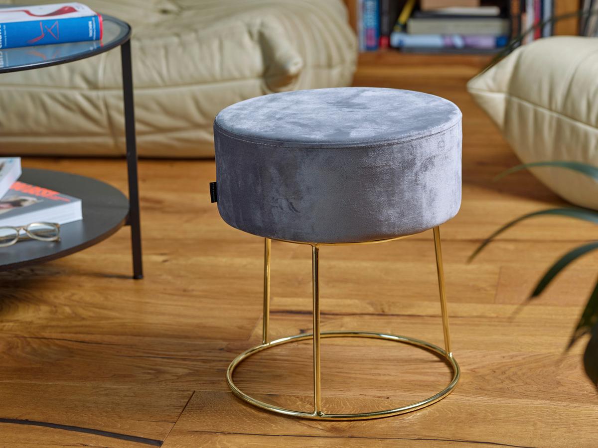 Hocker Marilyn Samt Grau Sitz Gepolstert H: 40,5 cm - Goldfarben/Grau, Design, Textil (35,5/40,5/35,5cm) - Echtwerk