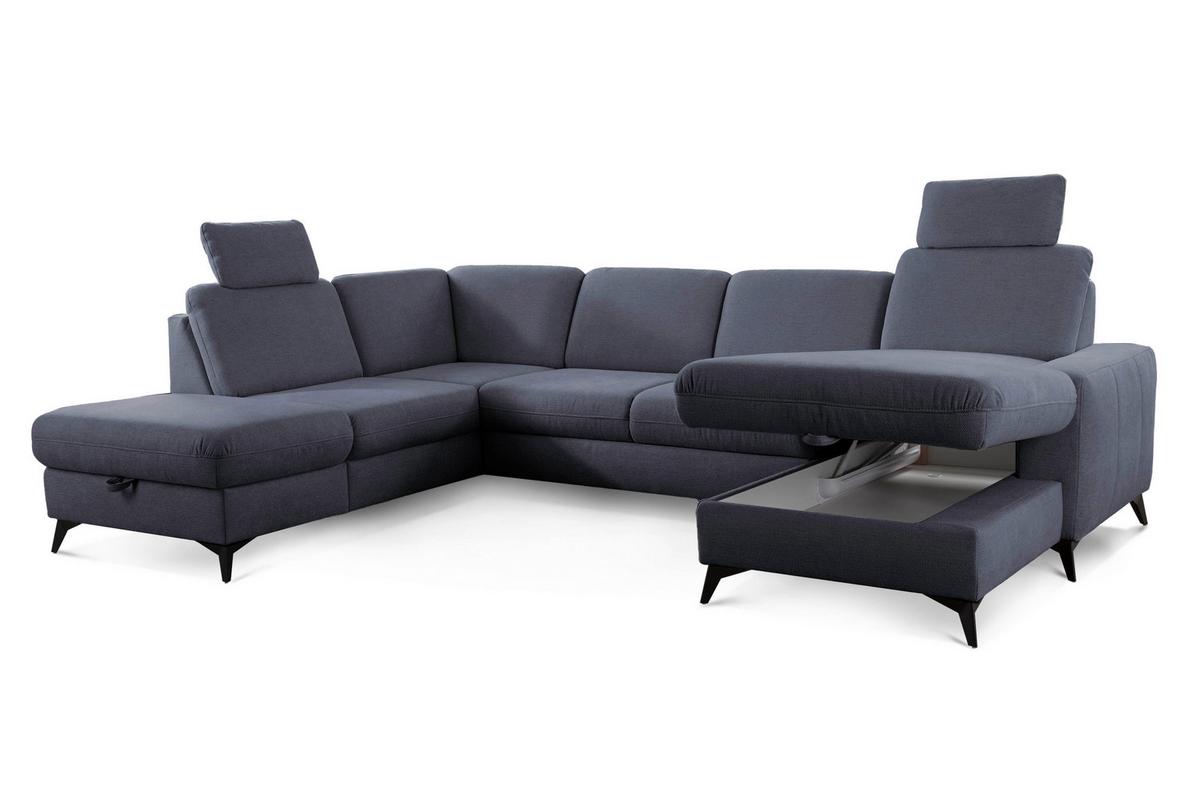 Sedačka U LOLLAND, levá, tmavě modrá, s funkcemi - černá/tmavě modrá, Moderní, kov/textil (212/303/162cm)