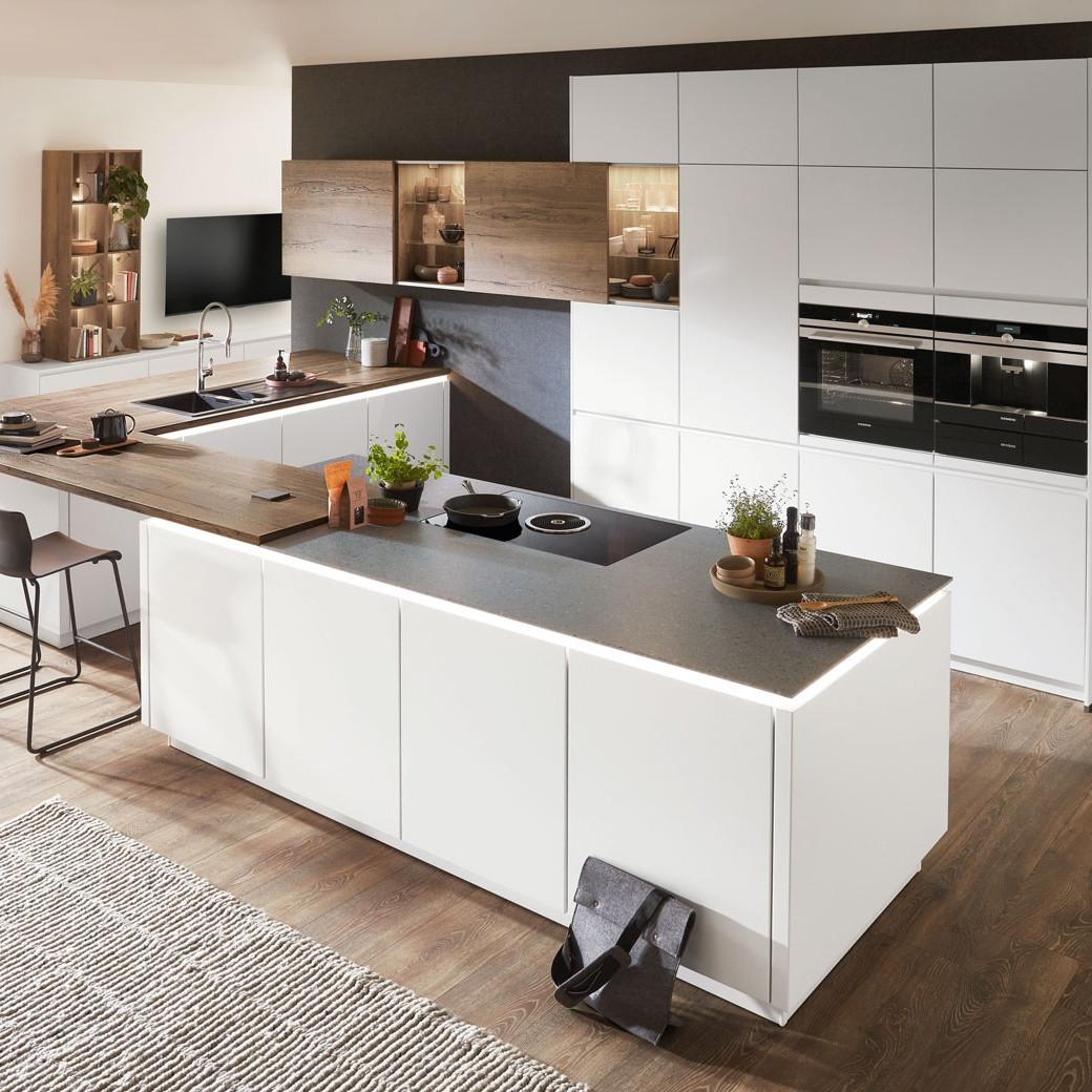 Einbauküche Fontana Frei Planbar Modern, Grifflos - Eichefarben/Anthrazit, MODERN, Holzwerkstoff - Vertico