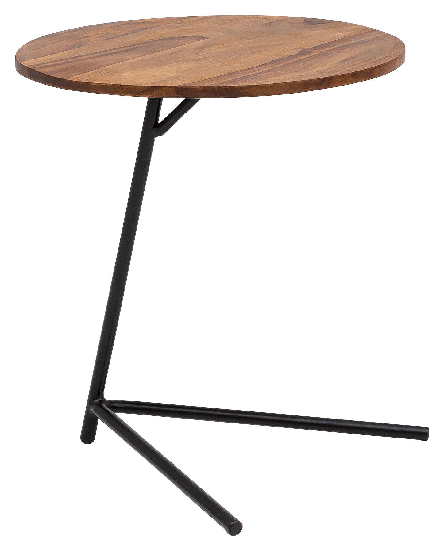 Beistelltisch Rund Mit Holzplatte, Sheesham/schwarz - Sheeshamfarben/Schwarz, Design, Holz/Metall (40/40/46cm) - MID.YOU