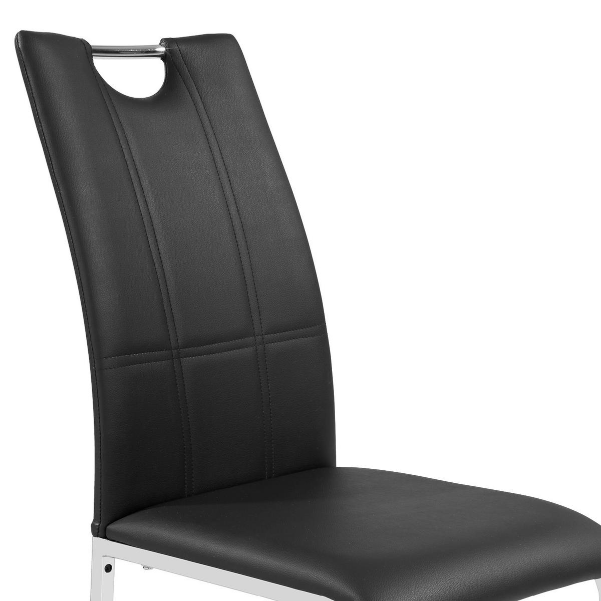 Esszimmerstuhl Mandy Lederlook Schwarz Gepolstert - Chromfarben/Schwarz, KONVENTIONELL, Textil/Metall