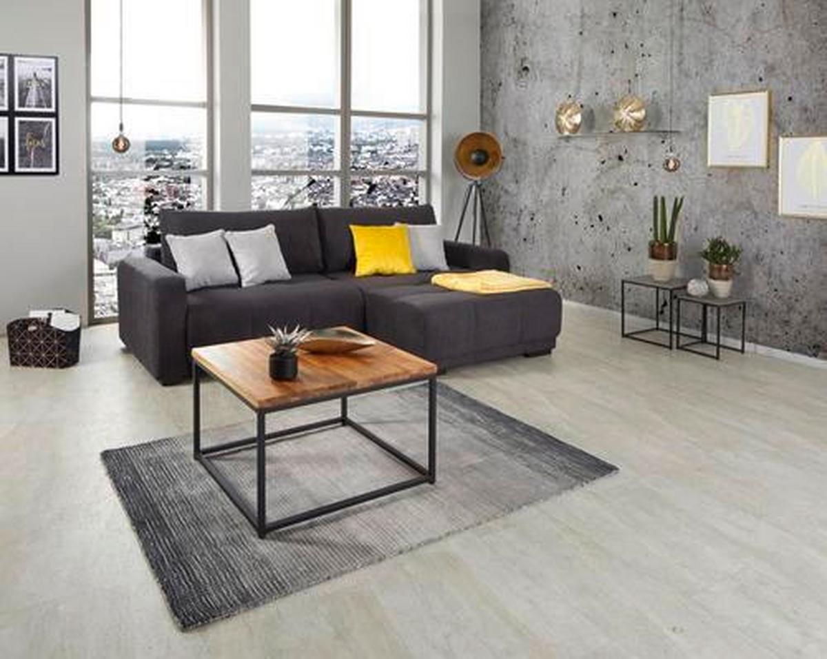 Ecksofa mit Schlaffunktion + Bettkasten Genova, Webstoff - Anthrazit, ROMANTIK / LANDHAUS, Holz (166/250cm) - Ondega