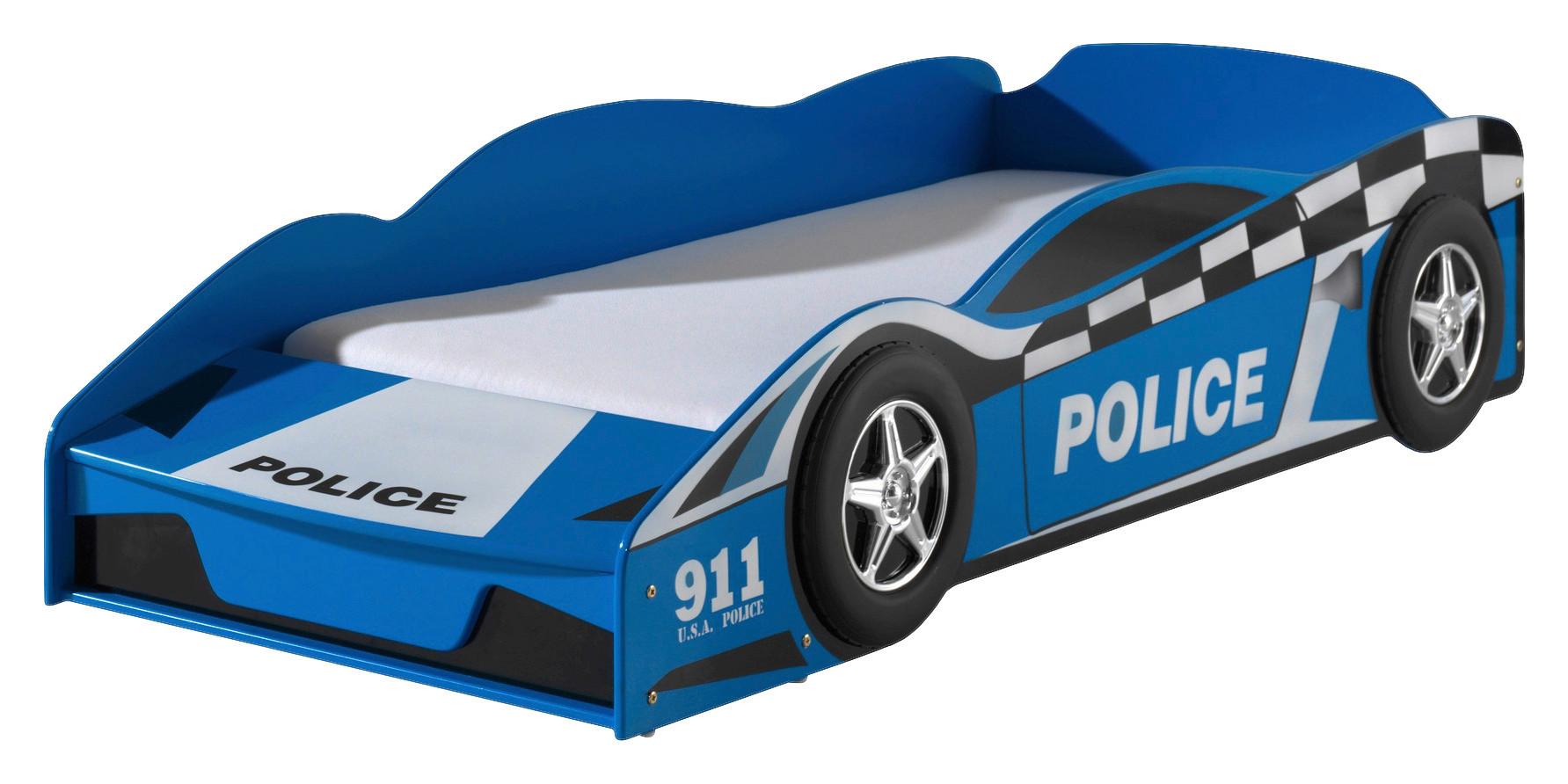 Autobett Police 70x140 Cm Blau Inkl. Matratze+rollrost - Blau, Natur, Holzwerkstoff/Textil (70/140cm) - MID.YOU