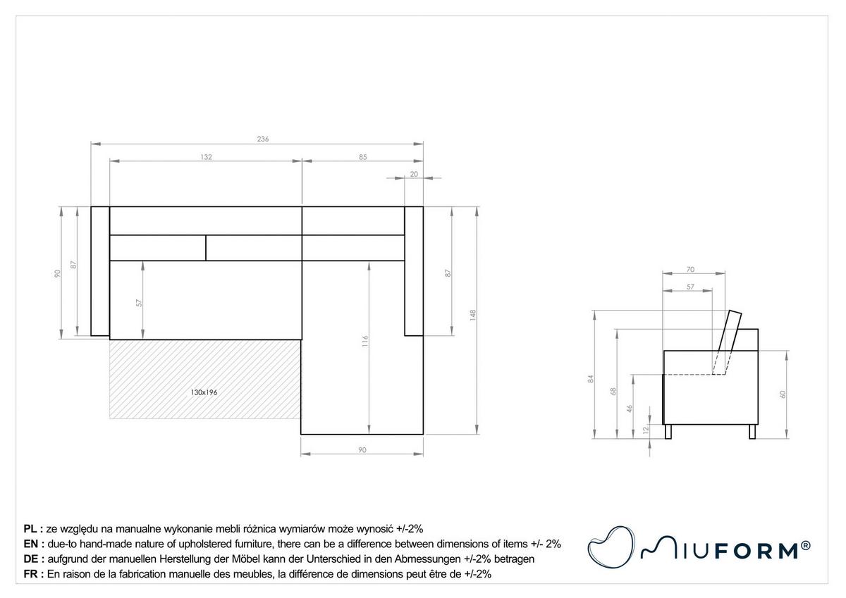 Ecksofa Lofty Lilly Grau S: 236x148cm - Schwarz/Grau, MODERN, Textil (236/148cm) - MID.YOU