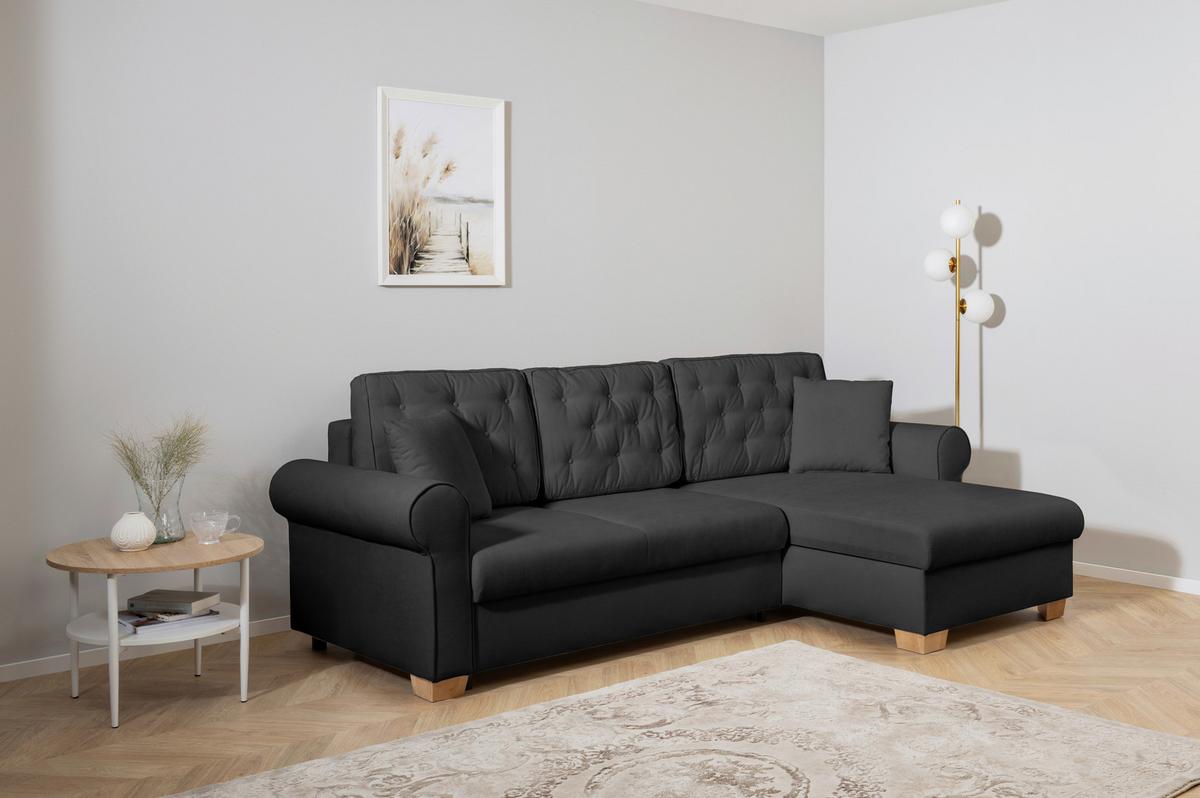 Ecksofa Arles Anthrazit 99 S: 266x161 Cm - Anthrazit/Buchefarben, Design, Textil (266/161cm) - MID.YOU