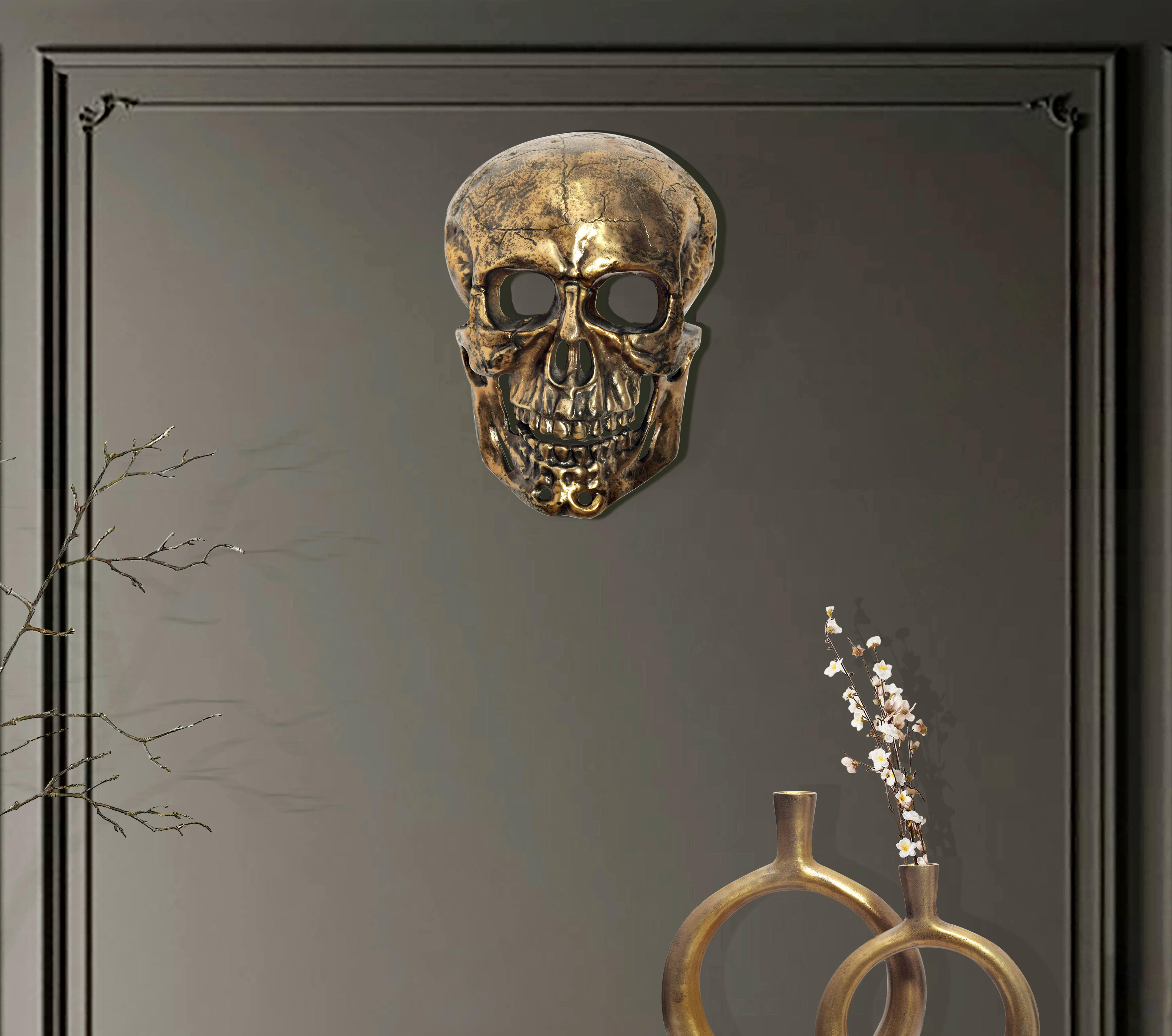 Wanddeko Schädel Goldfarben B: 30 Cm - Goldfarben, Design, Metall (30/41/15,5cm) - Livetastic