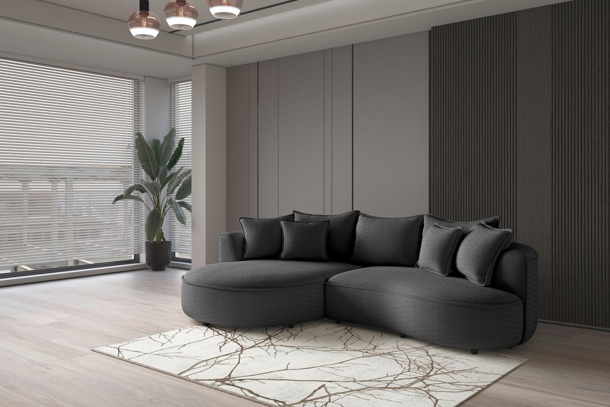 Rohová sedačka LEVI, levá, antracitová, se 7 polštáři - černá/antracitová, Moderní, textil/plast (168/287cm)