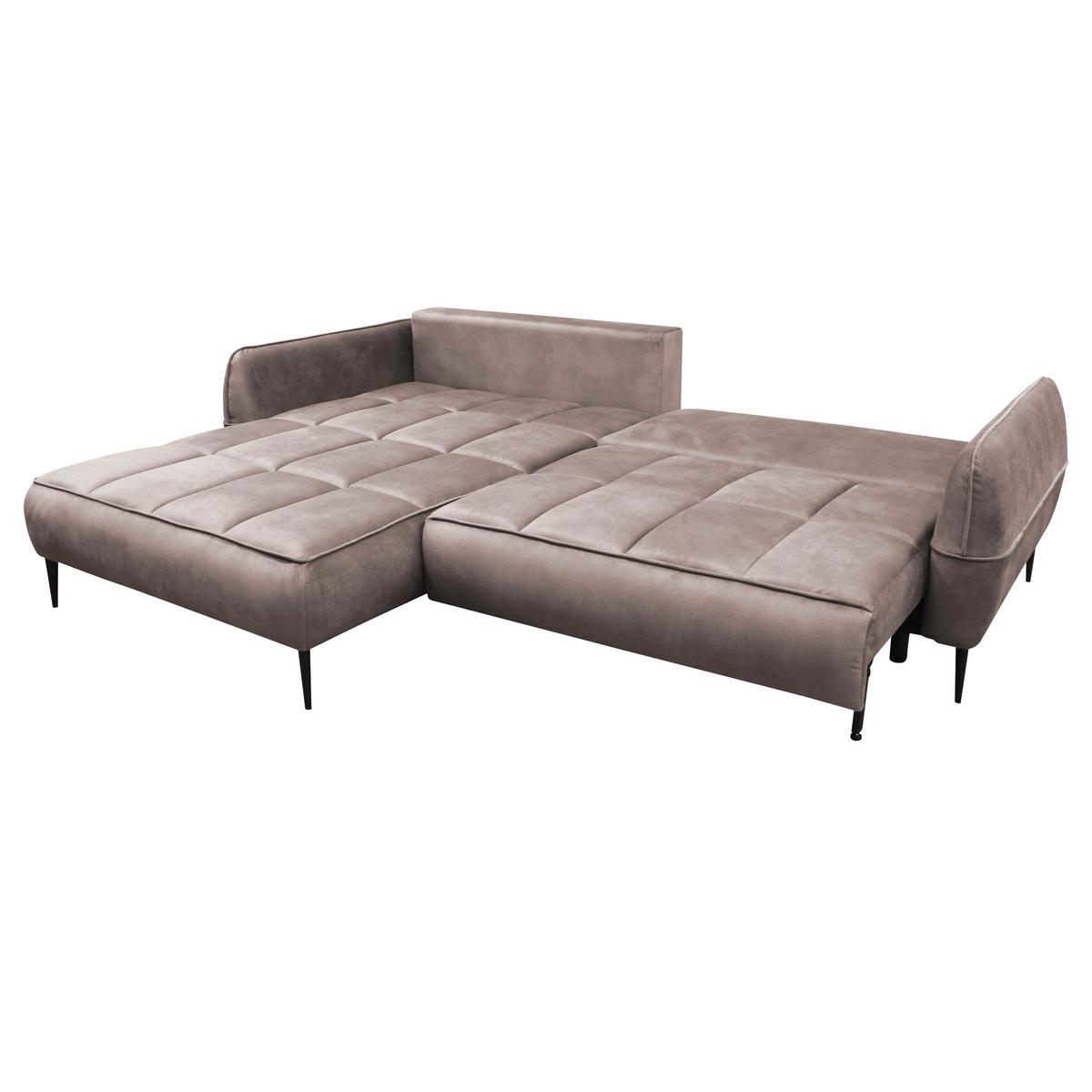 Ecksofa mit Bettkasten Letto 189x260 cm Velours Beige - Beige/Schwarz, Design, Textil (189/260cm) - MID.YOU