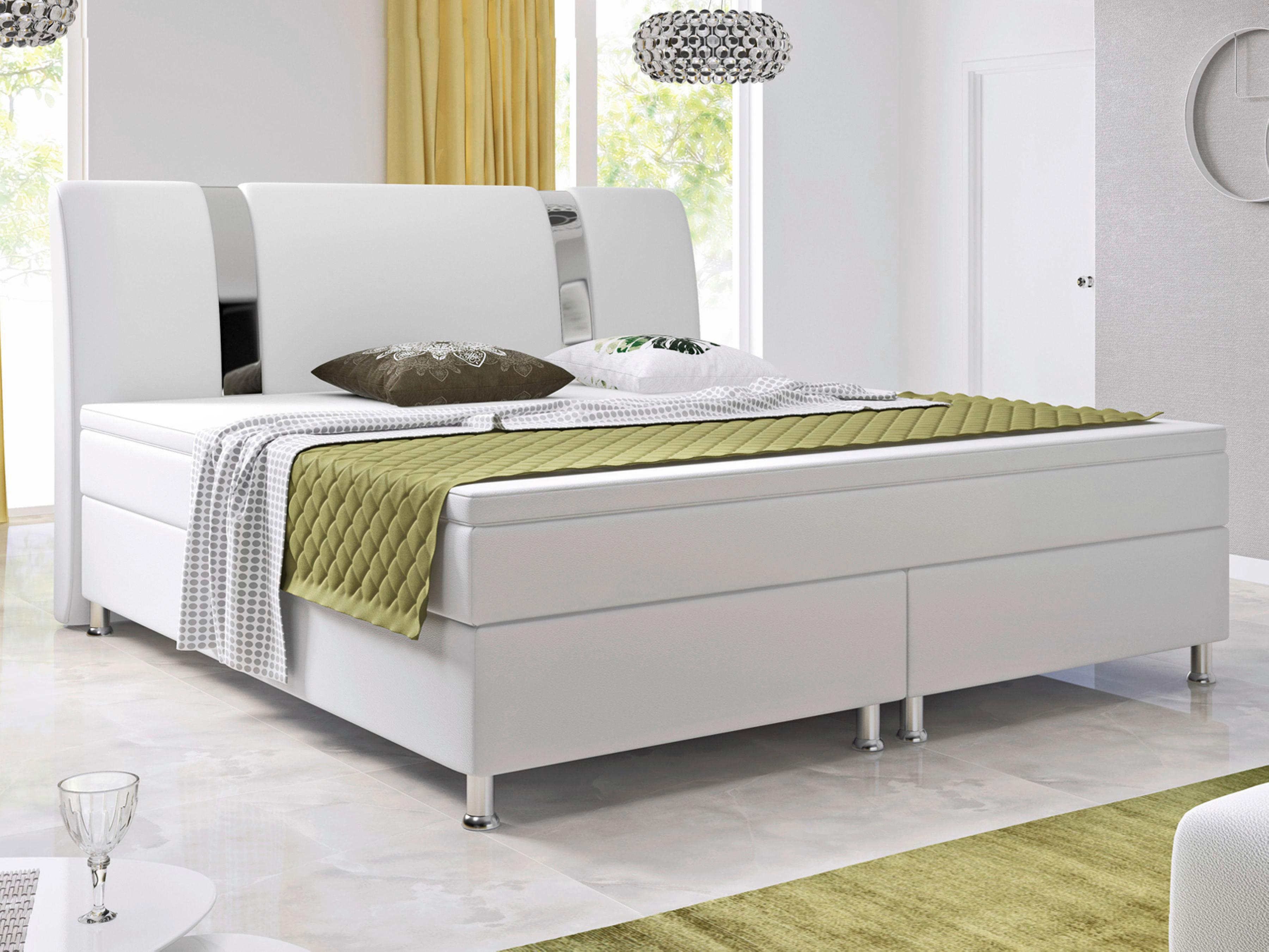 Boxspringbett mit Topper Lederlook 180x200 Riva-F - Silberfarben/Weiß, KONVENTIONELL, Leder/Textil (180/115/210cm) - MID.YOU