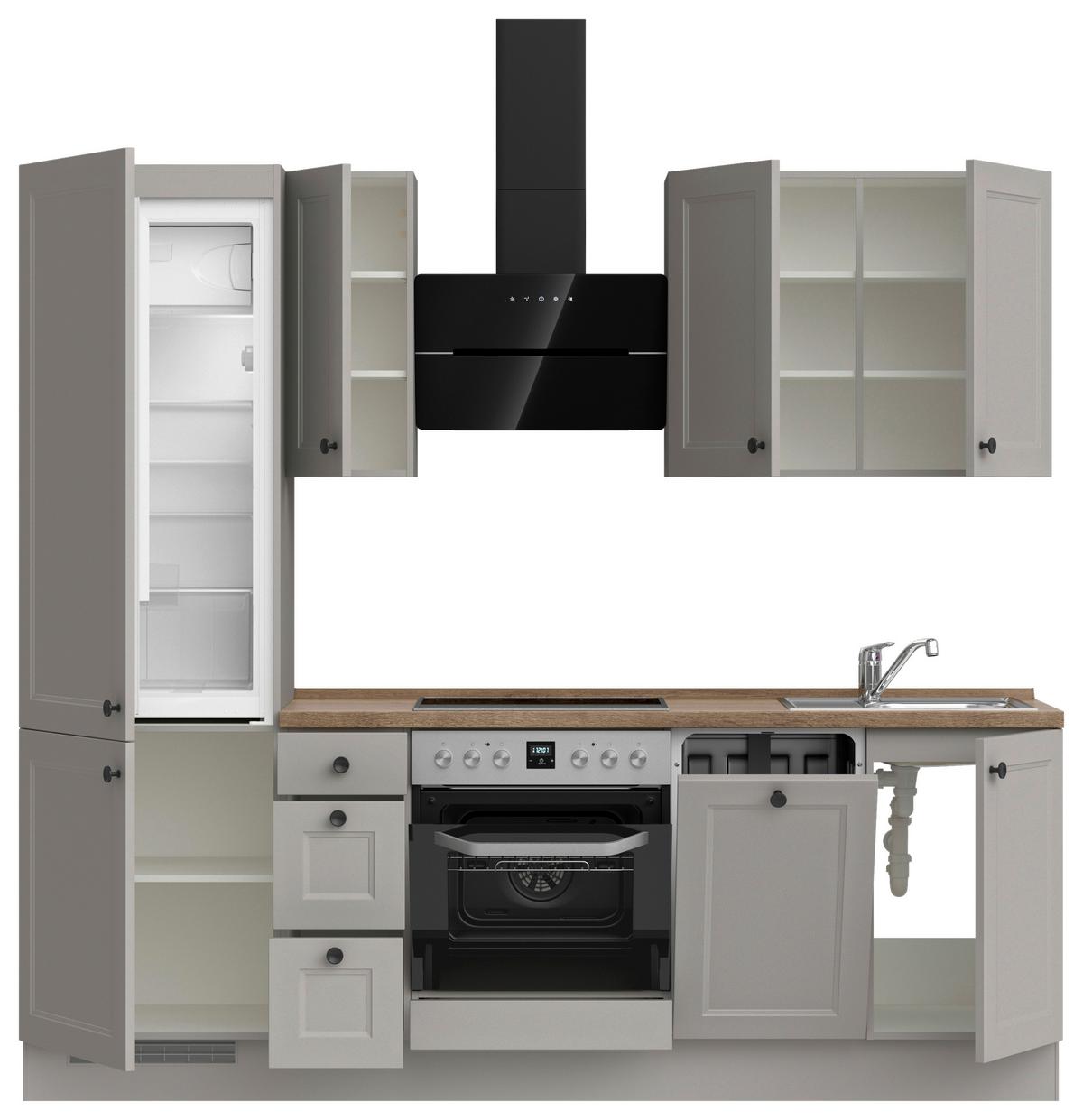 Kuchynská linka 240 cm, kamenná sivá supermatná - čierna/sivá, Modern, kov/kompozitné drevo (240cm) - Nobilia