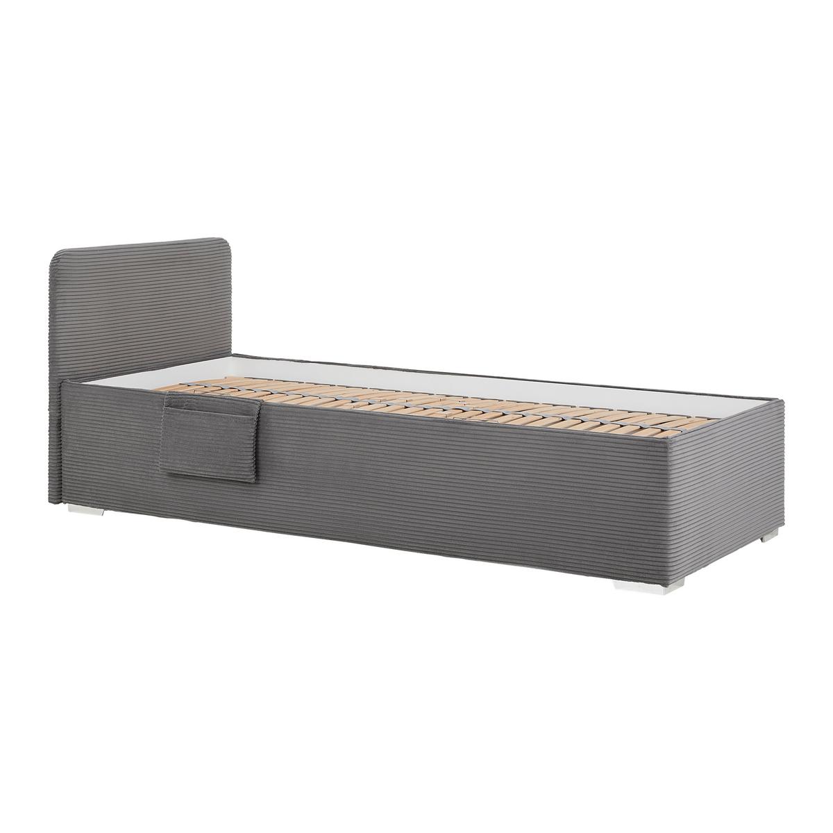Posteľ Remi s bočnicami 90x200, poťah sivý - sivá/prírodná farba, Konventionell, drevo/textil (90/200cm)