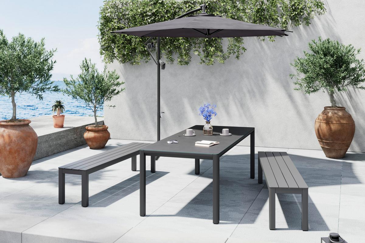 Gartenbank Bogota - Dunkelgrau, Trend, Metall (200/44/39.5cm) - Beldano