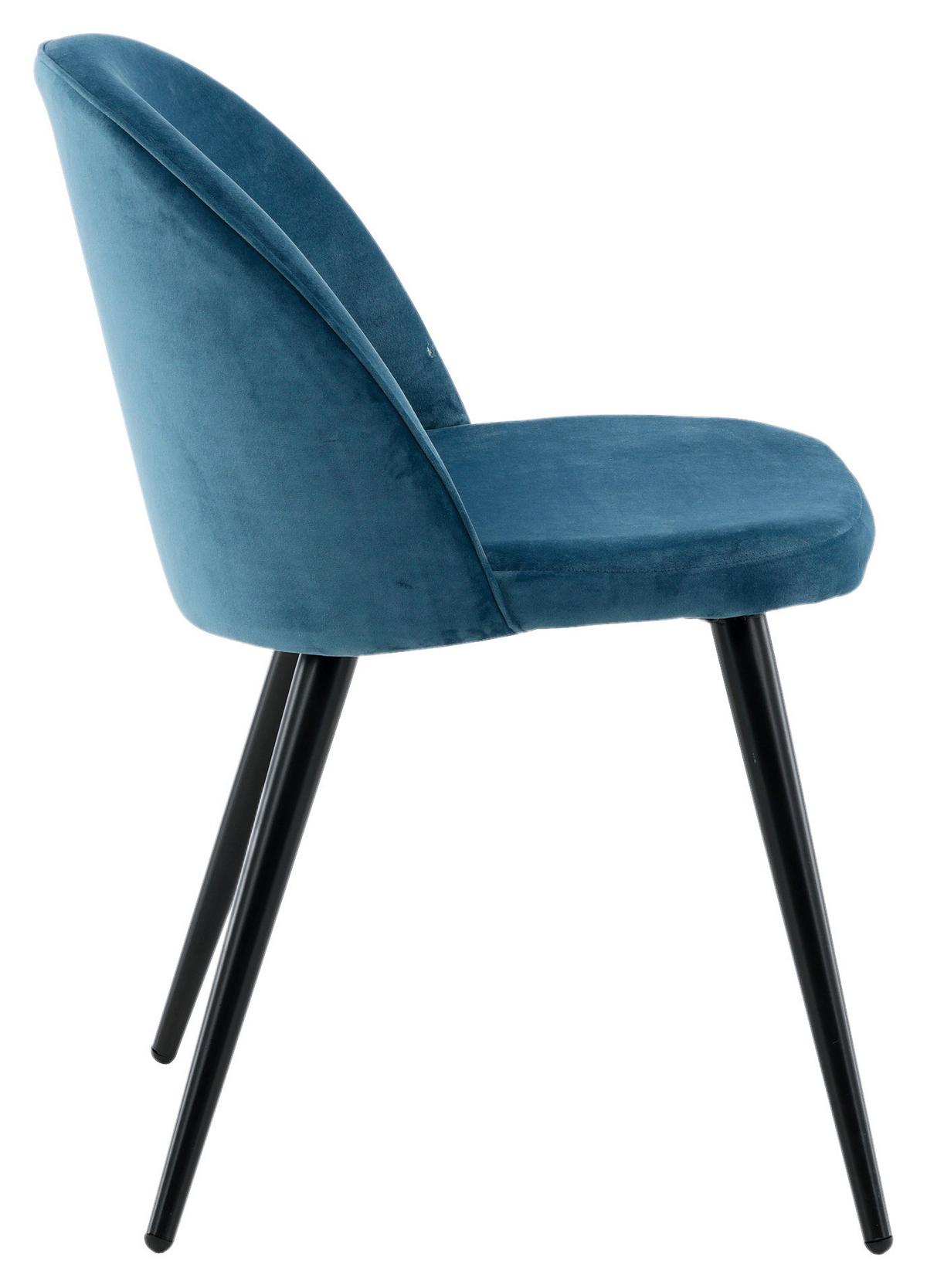 Stuhl-Set Velvet Schwarz/Blau B: 57 cm - Blau/Schwarz, Design, Textil/Metall (57/76.5/50cm) - Livetastic