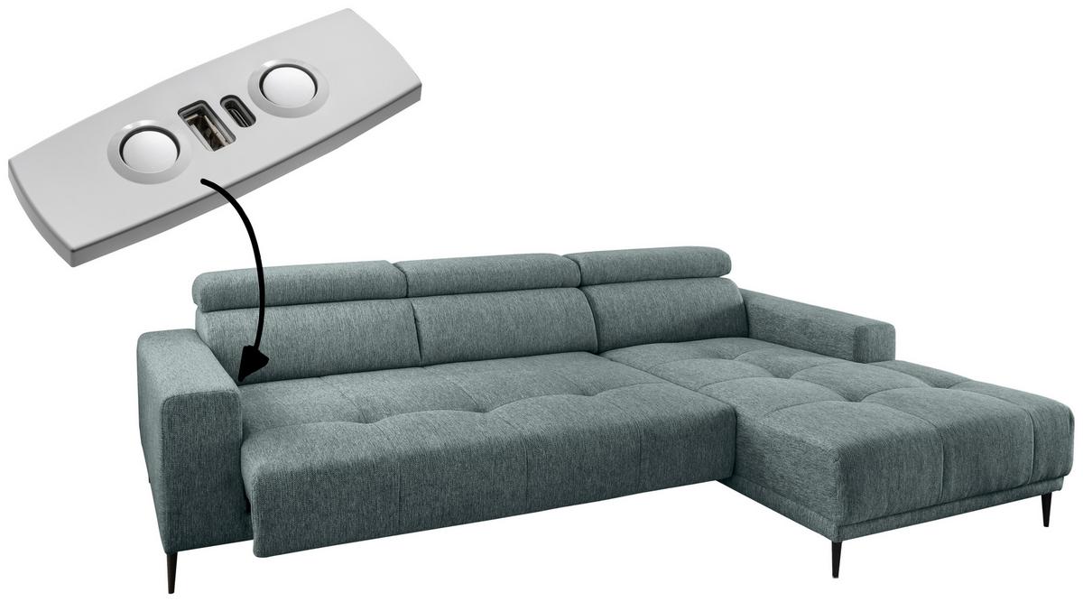 Ecksofa Intera, Mintgrau S: 276x188 Cm - Mintgrau/Schwarz, KONVENTIONELL, Textil (276/188cm) - Livetastic