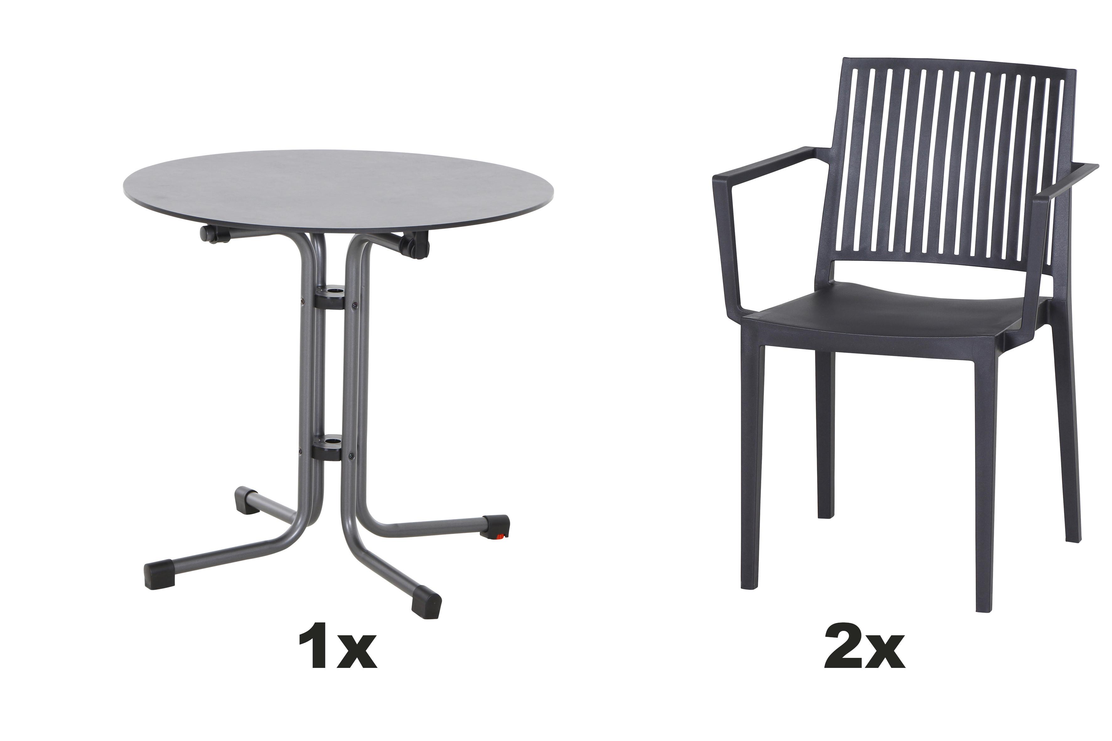 Gartengarnitur T20179 - Anthrazit, Basics, Holzwerkstoff/Kunststoff (80/80/80cm) - Siena Garden
