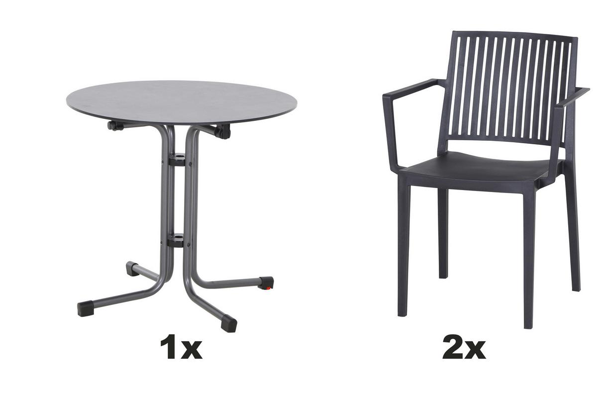 Gartengarnitur T20179 - Anthrazit, Basics, Holzwerkstoff/Kunststoff (80/80/80cm) - Siena Garden