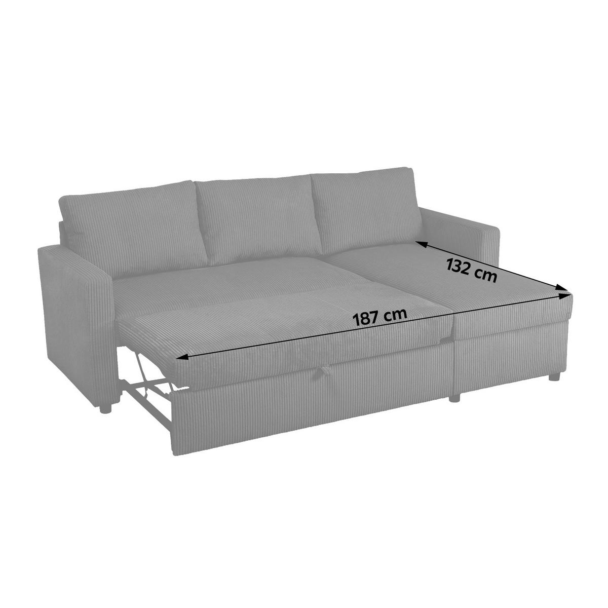 Ecksofa Mit Schlaffunktion Paris Anthrazit Cord 215x145cm - Anthrazit/Schwarz, Basics, Holz/Holzwerkstoff (215/145cm)