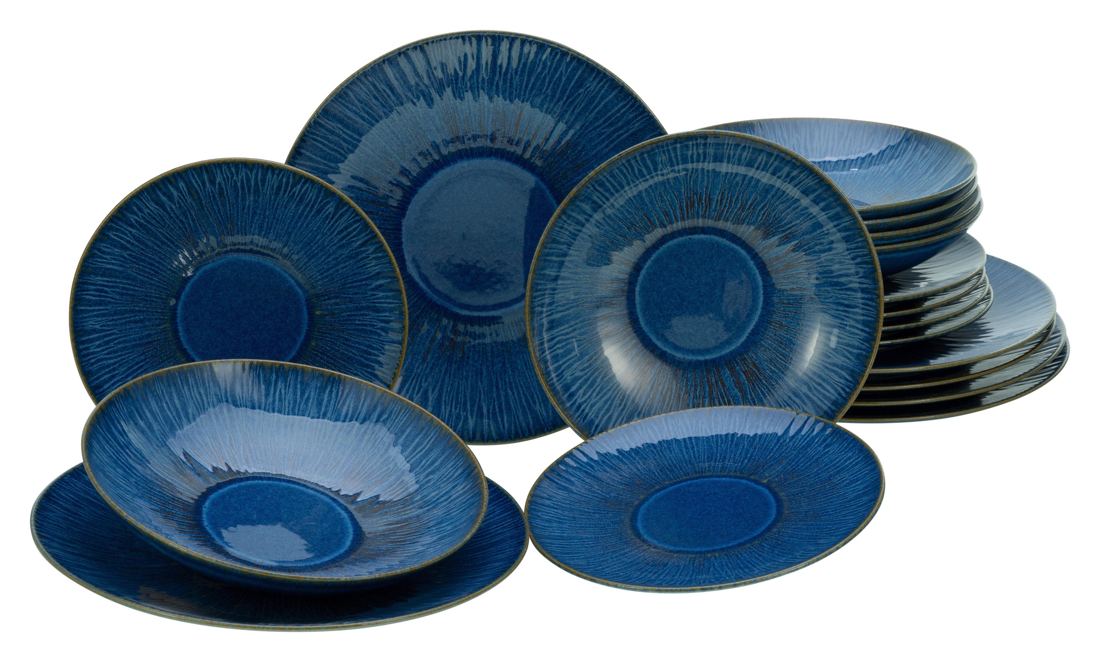 Tafelservice Steingut 4 Personen Geschirr Set - Blau, Basics, Keramik (43/40/37cm) - Creatable