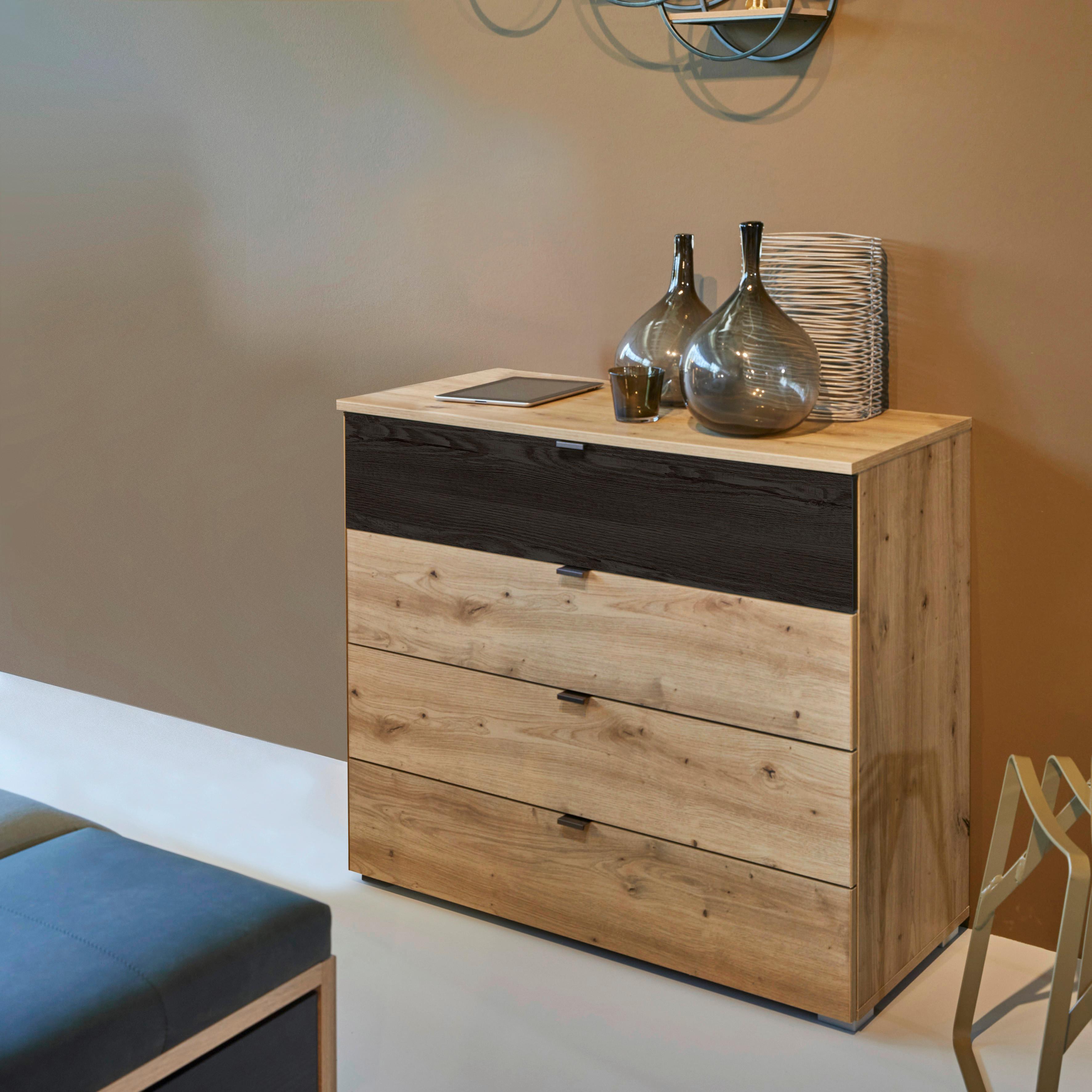 Kommode Apollon Schwarz/eiche Artisan B: 80 Cm - Alufarben/Schwarz, MODERN, Holzwerkstoff (80/81/42cm) - Rauch Möbel