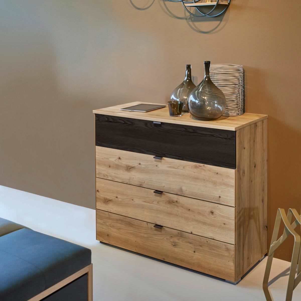Kommode Apollon Schwarz/eiche Artisan B: 80 Cm - Alufarben/Schwarz, MODERN, Holzwerkstoff (80/81/42cm) - Rauch Möbel