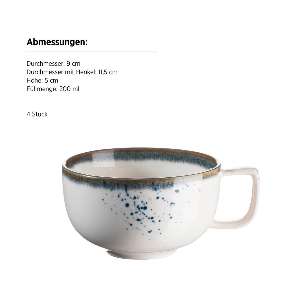 Tassenset Pintar Porzellan 8--Teilig. D: 14 cm Blau Weiß - Blau/Weiß, Basics, Keramik - Mäser