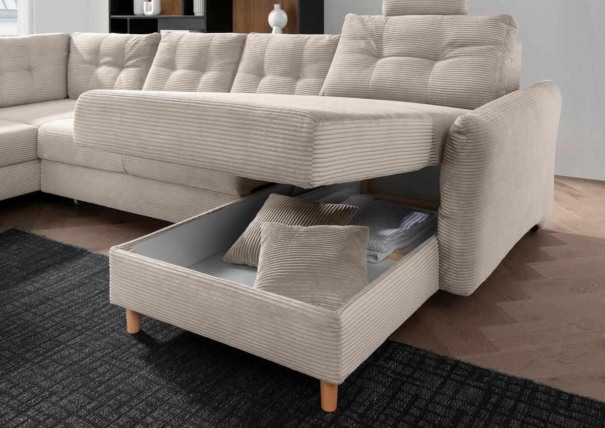 Wohnlandschaft Brizzini Mit Schlaffunktion, Beige - Beige/Naturfarben, MODERN, Textil (206/338-352/176cm) - Livetastic