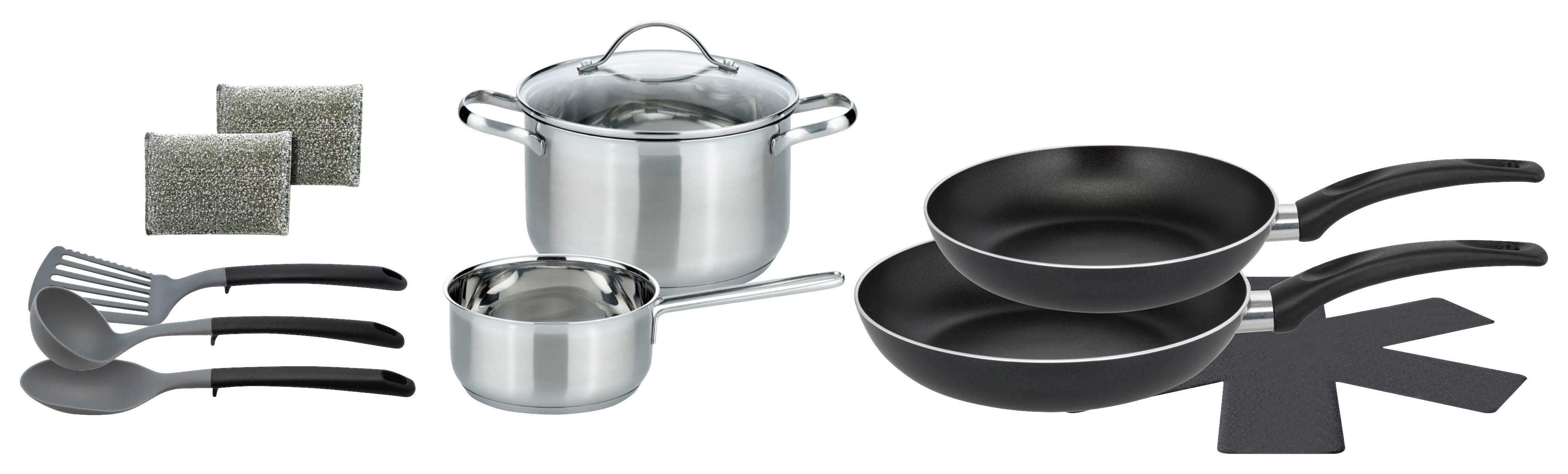 Kochtopfset Horizon 11 -teilig. Edelstahl + Pfannen, Zubehör - Transparent/Silberfarben, Basics, Glas/Metall (31,5/15/55cm)