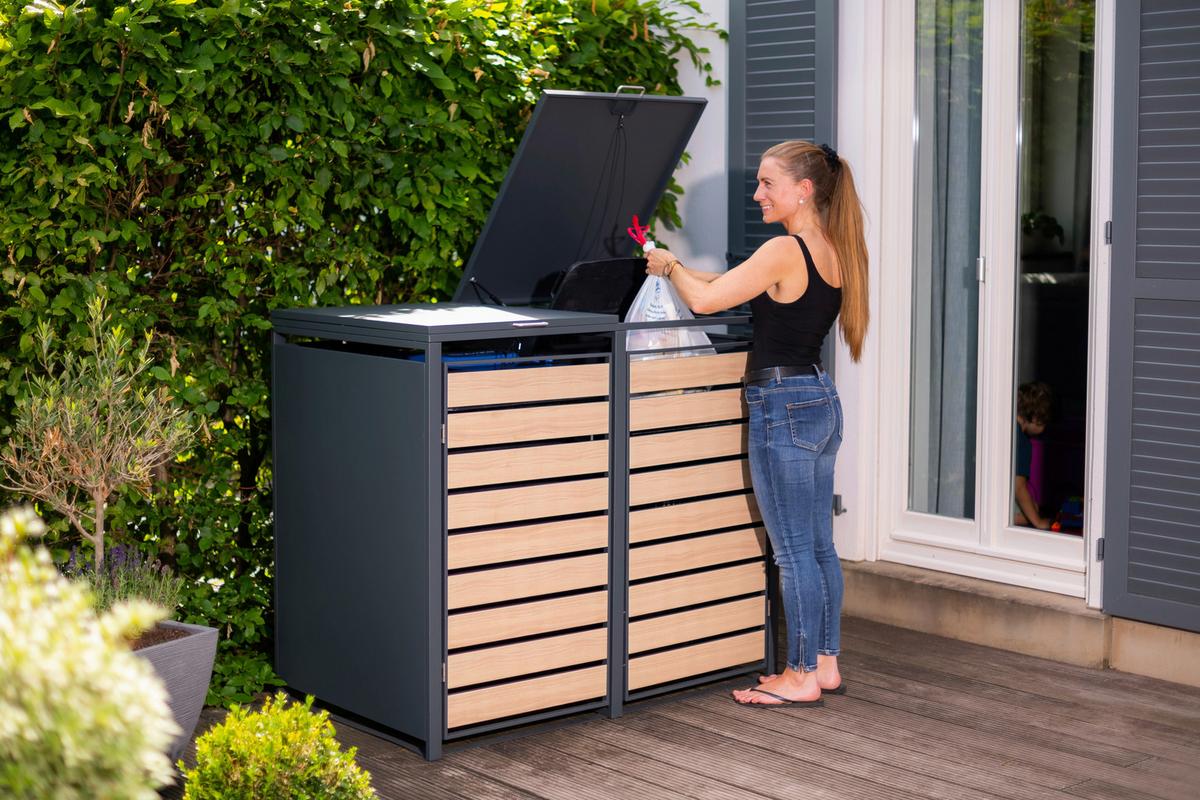 Mülltonnenbox Mülltonnenbox 2-Fach 240 Liter - Anthrazit/Naturfarben, Basics, Metall (80/116/132cm)