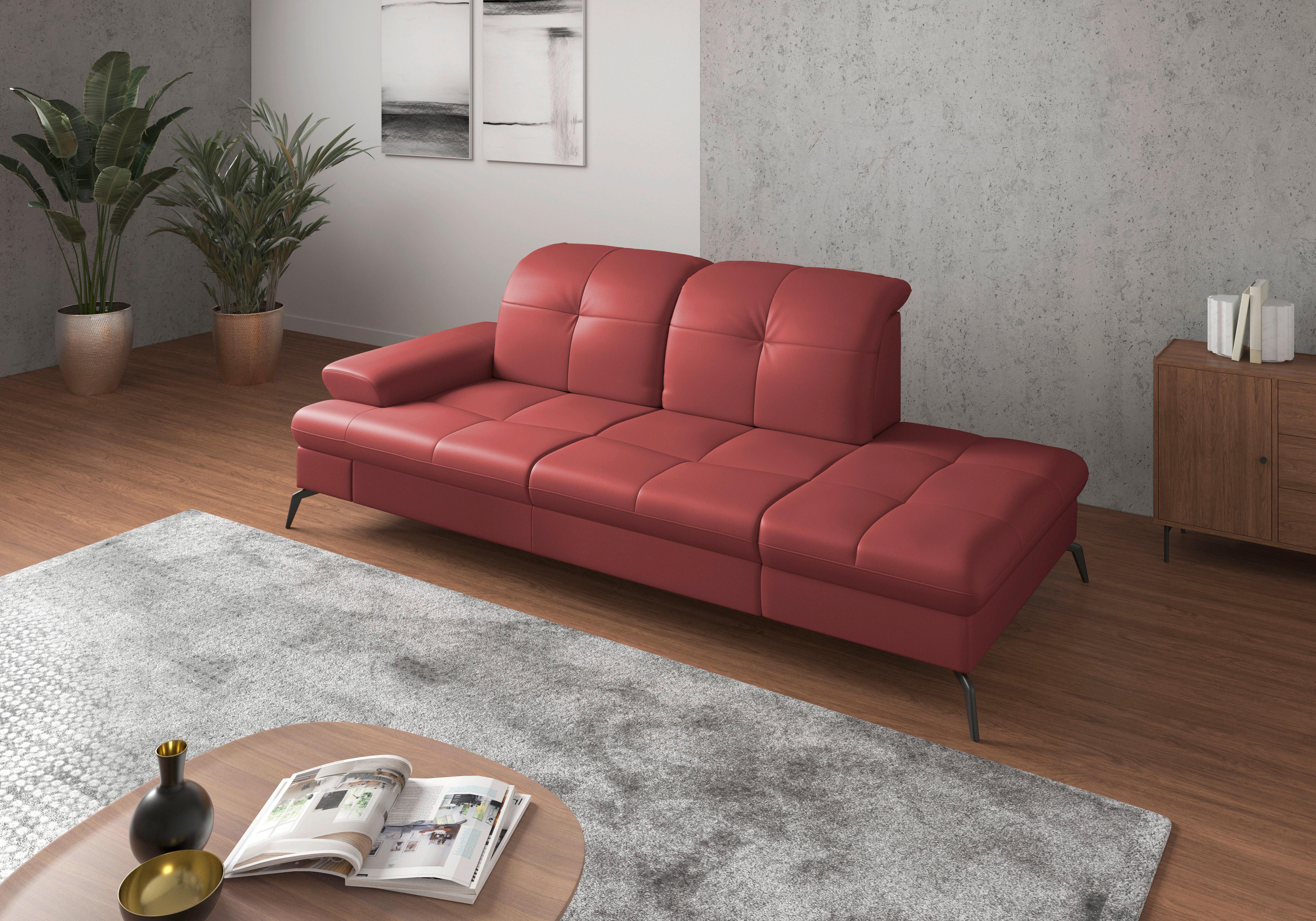 Récamiere Amica E, Rot B: 231 Cm - Rot/Schwarz, KONVENTIONELL, Leder/Textil (231/90/122cm) - Sit & More