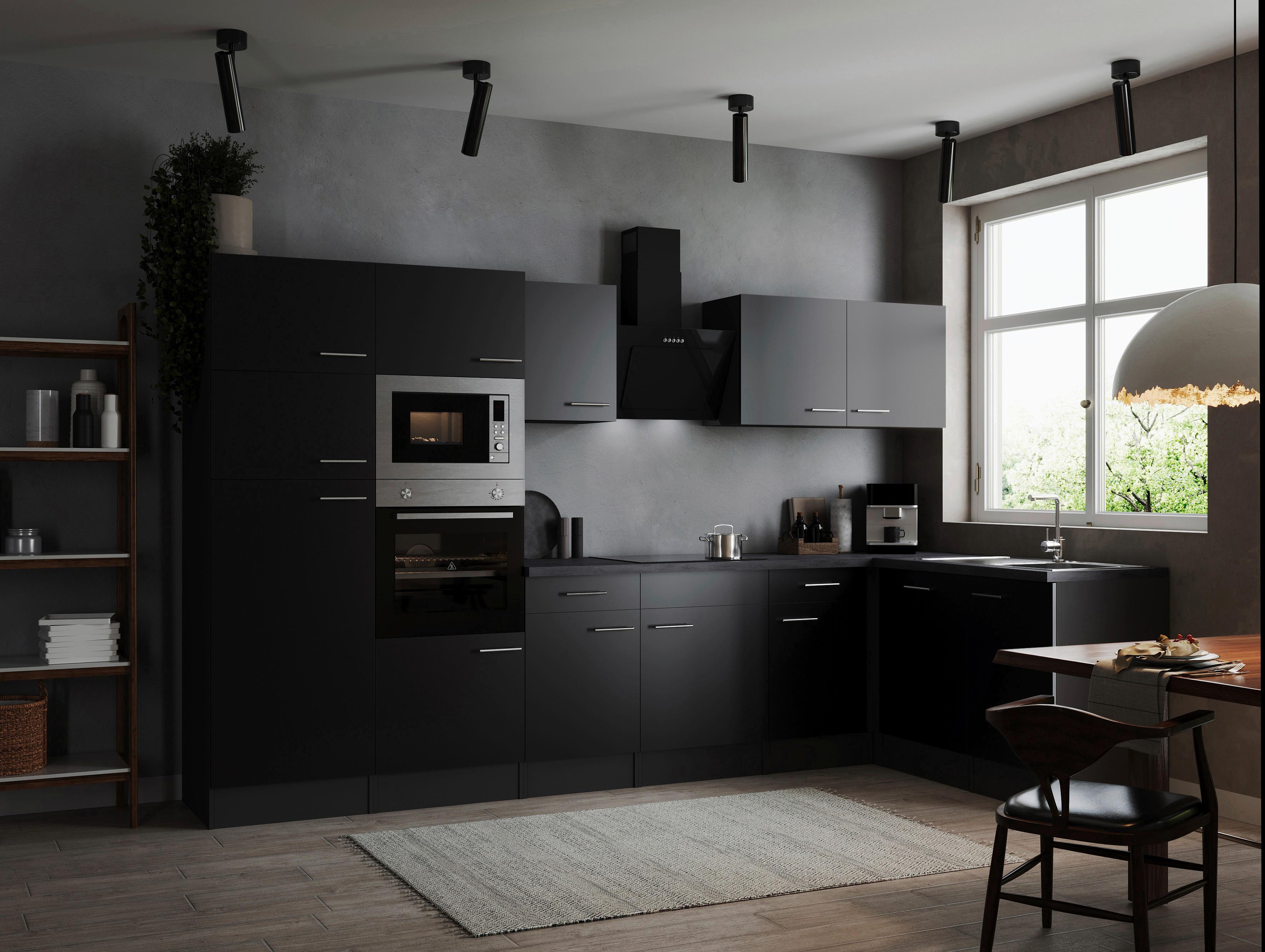 Eckküche Oliver Schwarz, Grau S: 340x172 Cm - Schwarz/Grau, Design, Holzwerkstoff (340/172cm) - Respekta