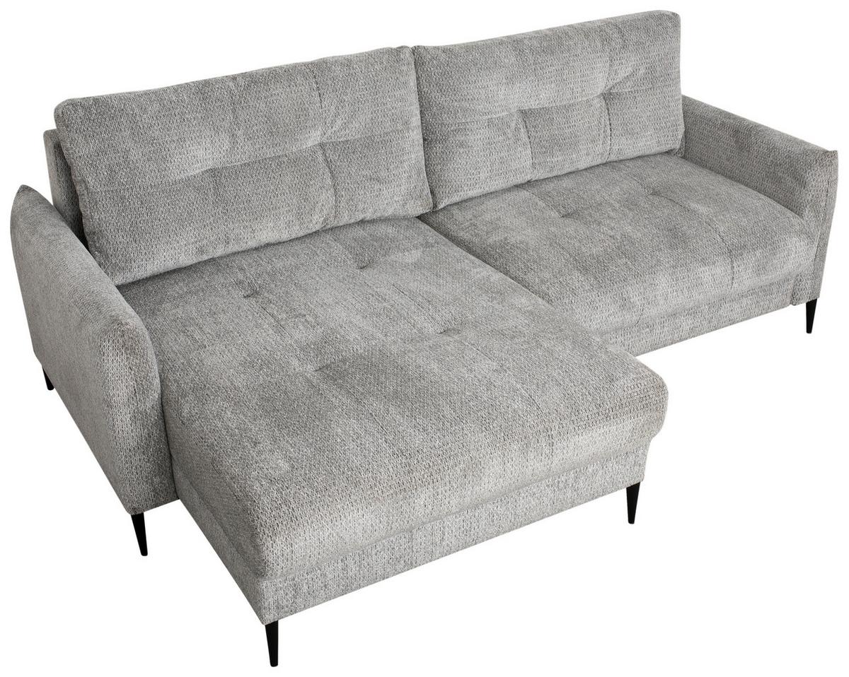 Ecksofa Polis Webstoff Grau, 221x142cm - Schwarz/Grau, Trend, Textil (221/142cm) - Ondega