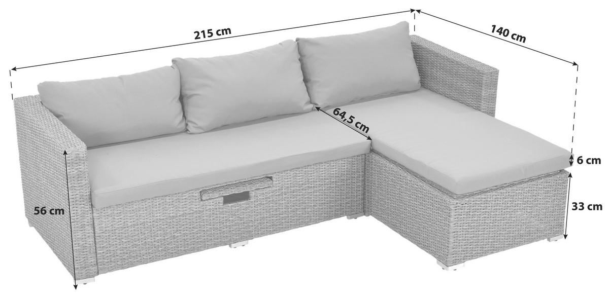 Loungegarnitur Veneto Aus Kunststoff Mit Kissen - Naturfarben, MODERN, Kunststoff/Metall (215/140cm) - Gardenson
