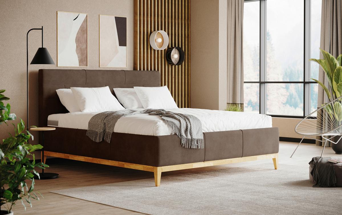 Polsterbett mit Bettkasten Jupiter 180x200 cm Taupe - Taupe/Eichefarben, MODERN, Holz/Holzwerkstoff (180/200cm) - MID.YOU