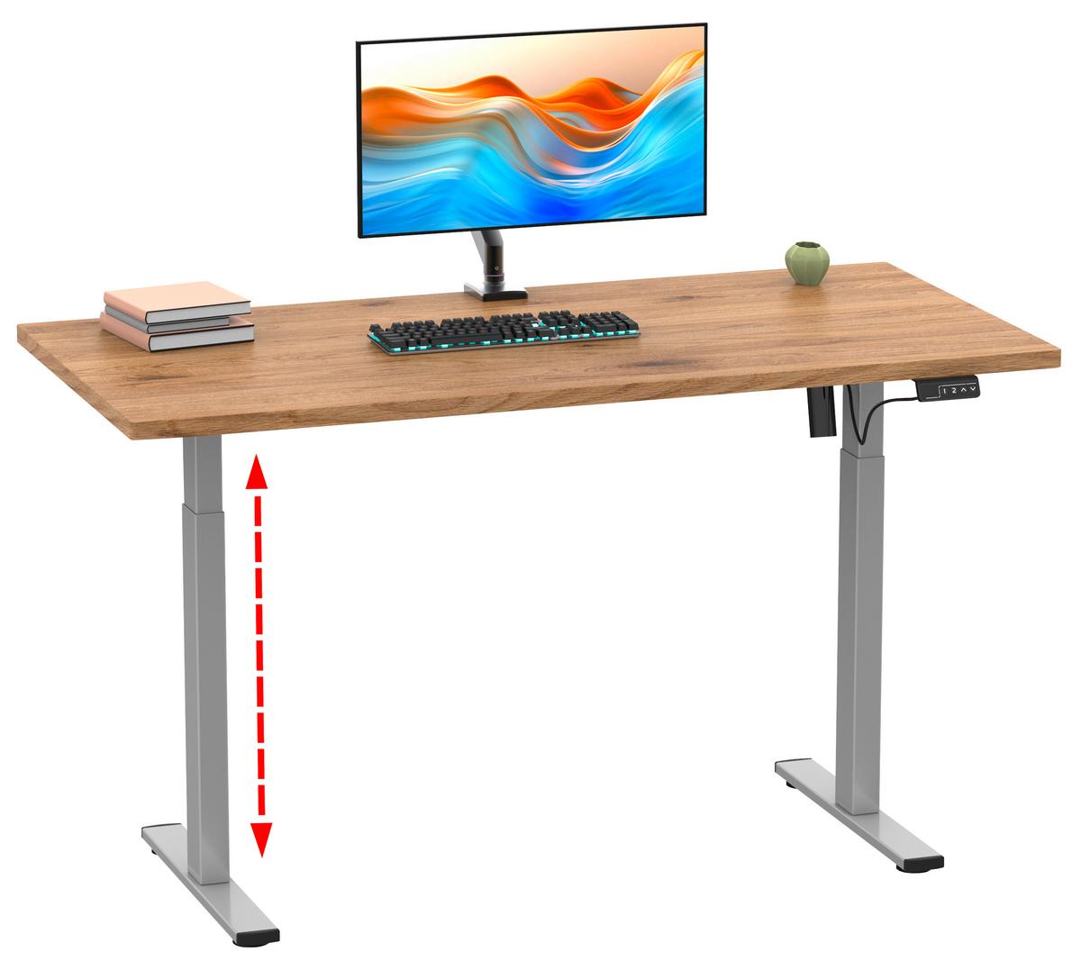 Schreibtisch E-Lona Honigeiche B: 50 cm - Honigeiche/Silberfarben, Design, Holzwerkstoff/Metall (110/50/71cm) - MID.YOU