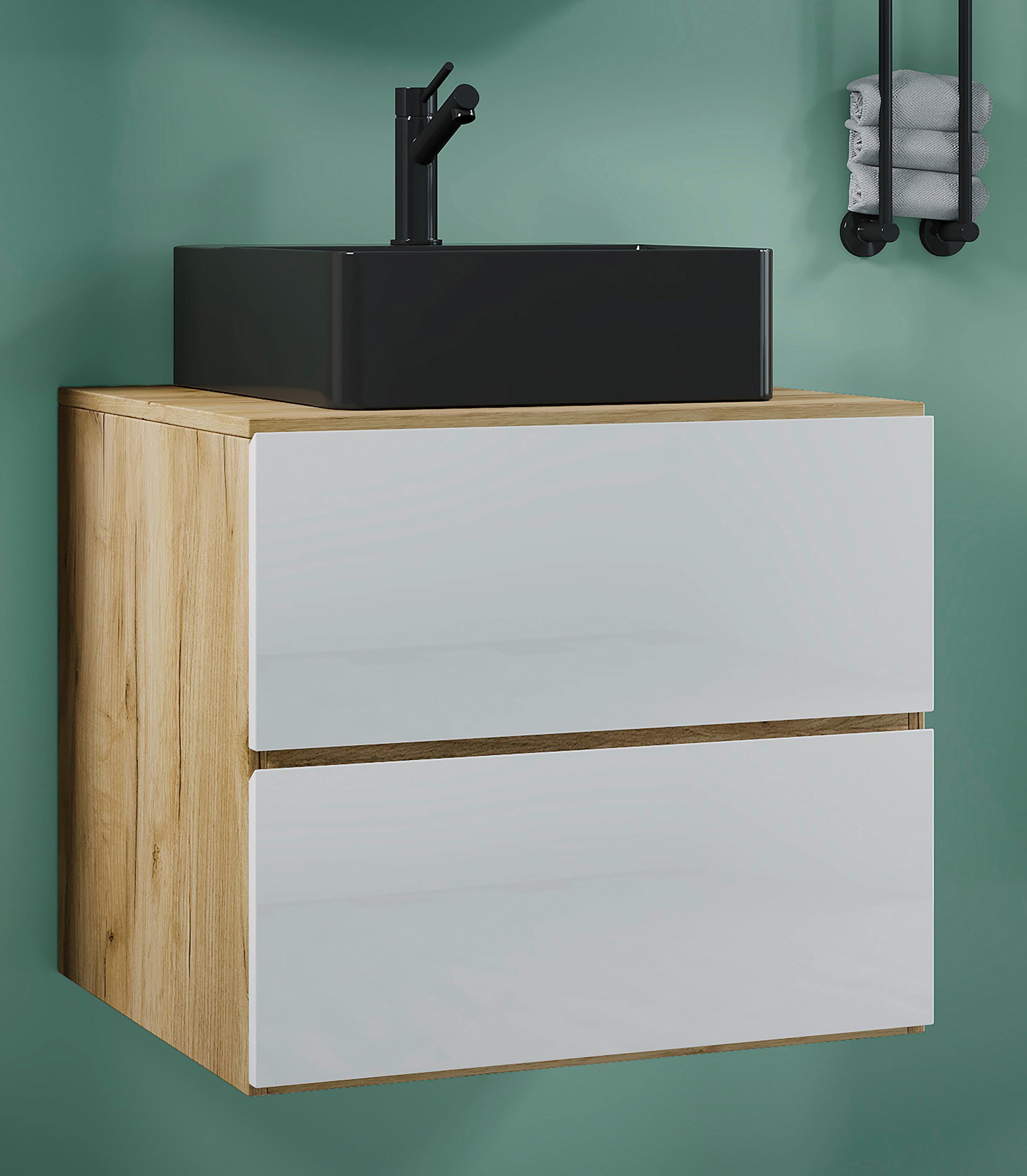 Waschtischkombi Lendas Bl S - Honigeiche/Schwarz, MODERN, Keramik/Holzwerkstoff (61cm) - MID.YOU
