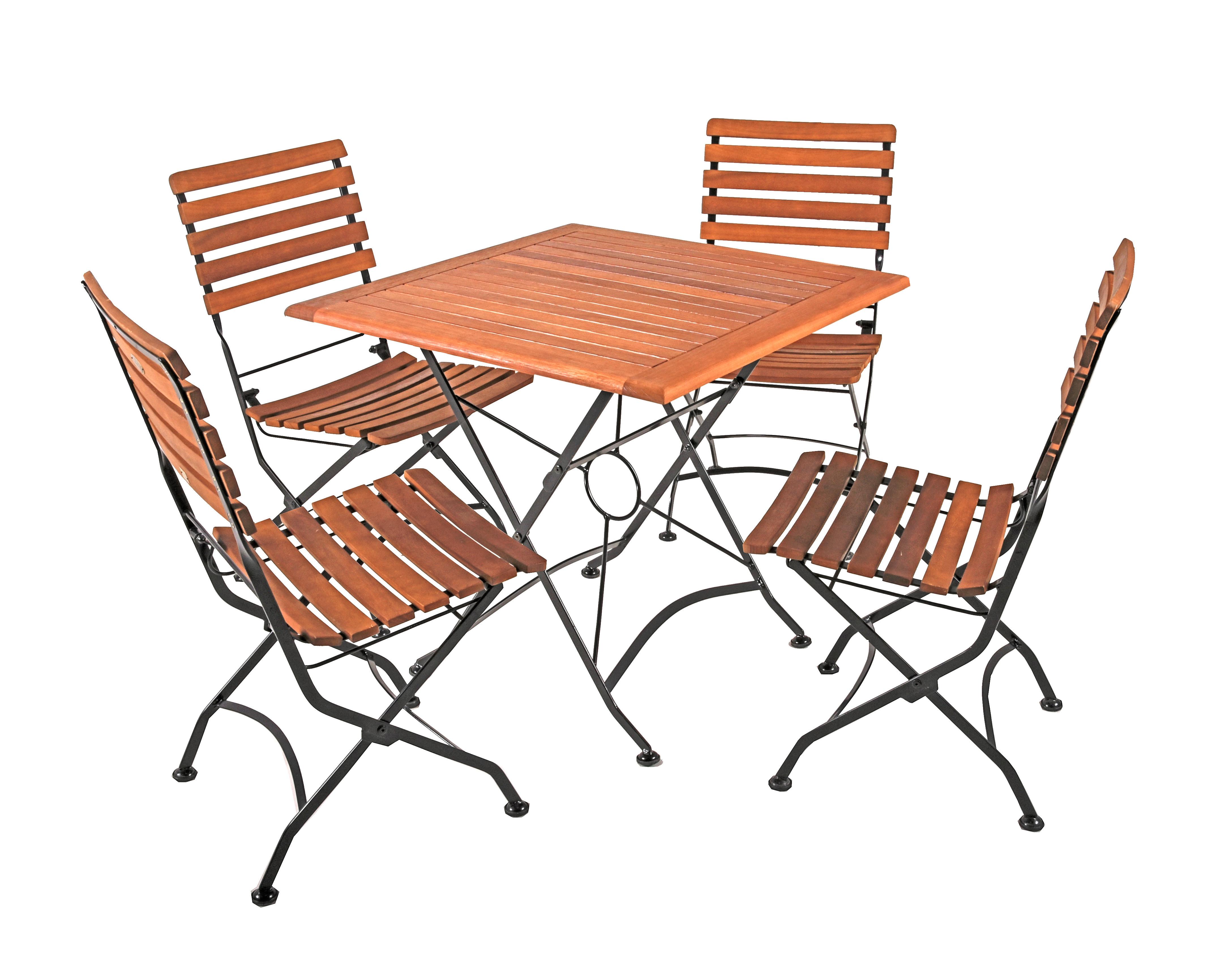 Gartenmöbel Set 5-Tlg. Wien Aus Echtholz, klappbar - Eukalyptusholzfarben/Schwarz, Basics, Holz/Metall (46/90/39cm) - Gardenson
