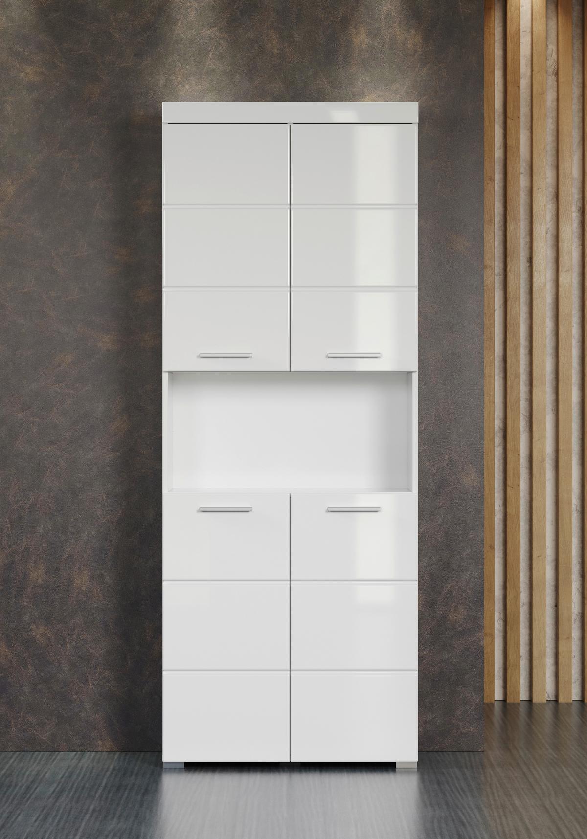 Hochschrank Amanda B: 73 Cm Weiß - Silberfarben/Weiß, MODERN, Holzwerkstoff (73/190/31cm) - MID.YOU