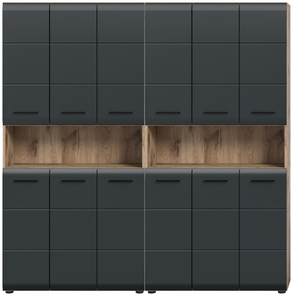 Hochschrank Ice Schwarz/Eiche Dekor B: 180cm - Eiche dunkel/Schwarz, Basics, Holzwerkstoff (180/185/30cm) - MID.YOU