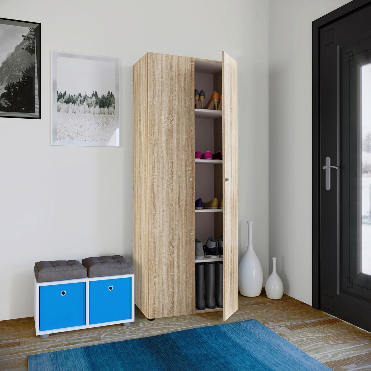 Schuhschrank Vandol Sonoma Eiche Dekor B: 70 cm - Schwarz/Sonoma Eiche, Design, Holzwerkstoff (71/180/39cm) - MID.YOU